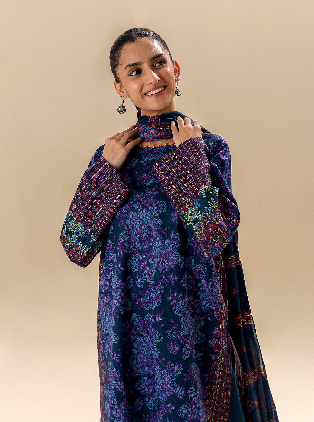 3 Piece Printed Lawn Suit-Sea Coral (Unstitched)