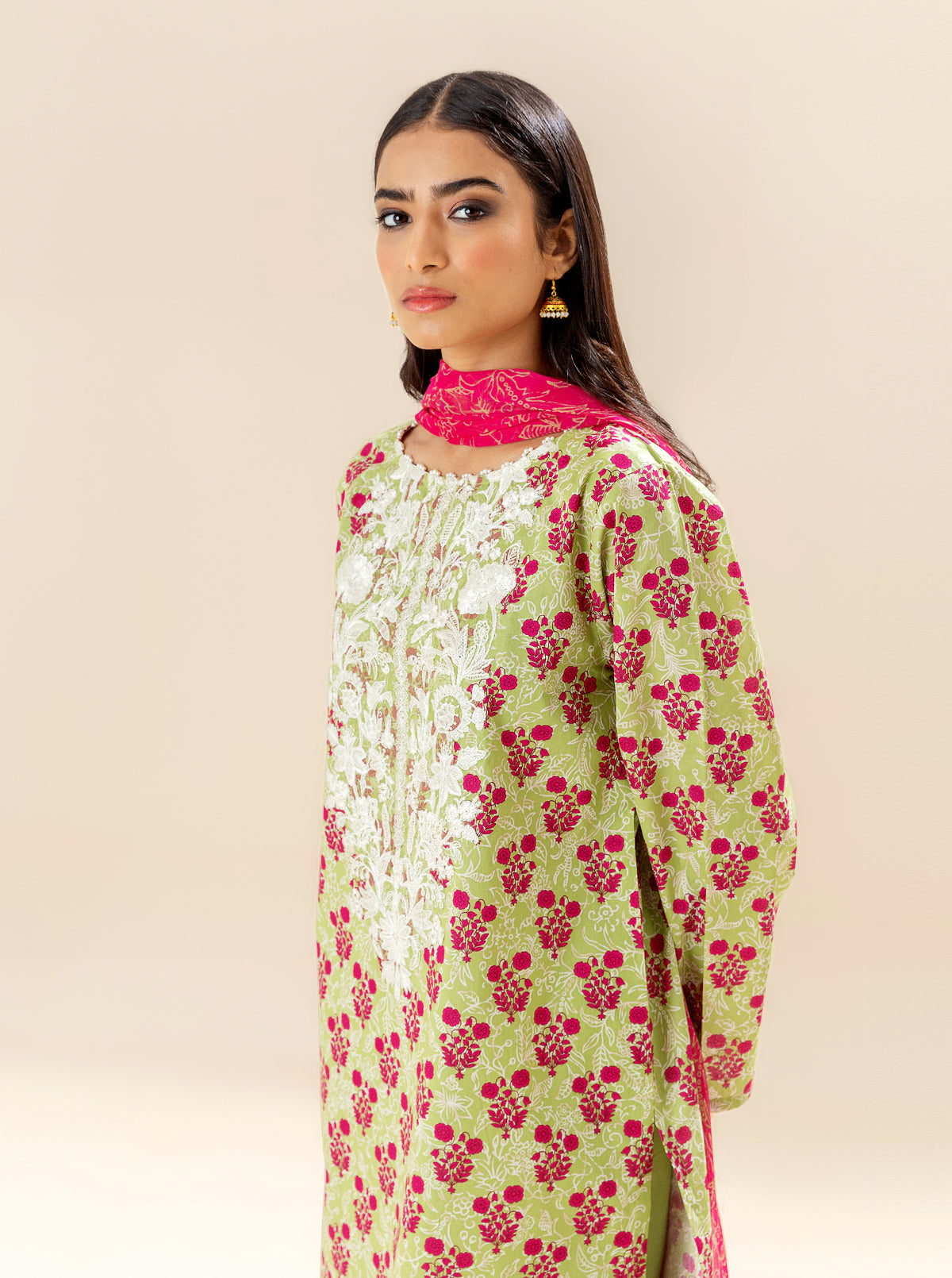3 Piece Embroidered Lawn Suit - Meadow Grass (Unstitched)