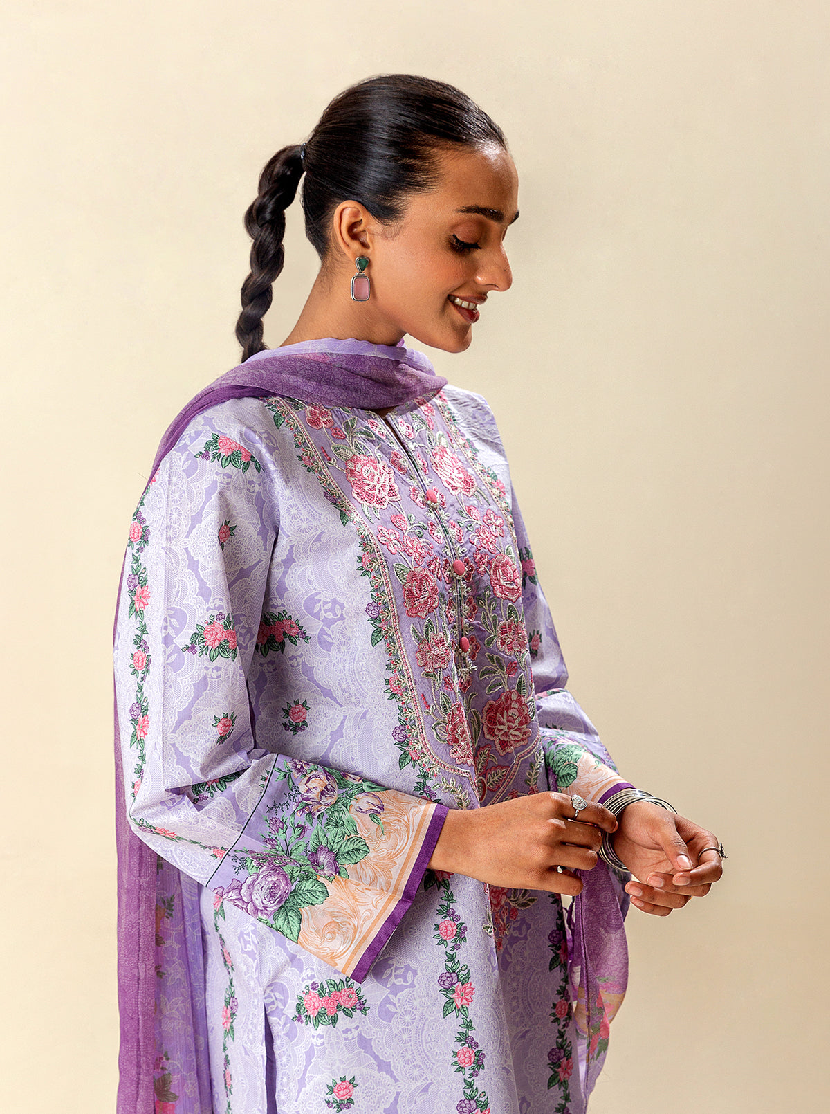 3 Piece Embroidered Suit-Lilac Fantasy (Unstitched)