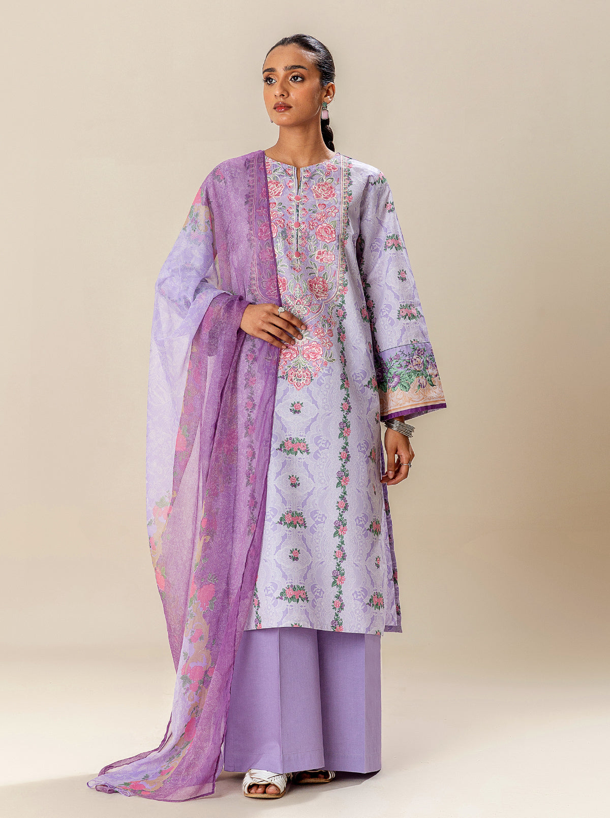 3 Piece Embroidered Suit-Lilac Fantasy (Unstitched)