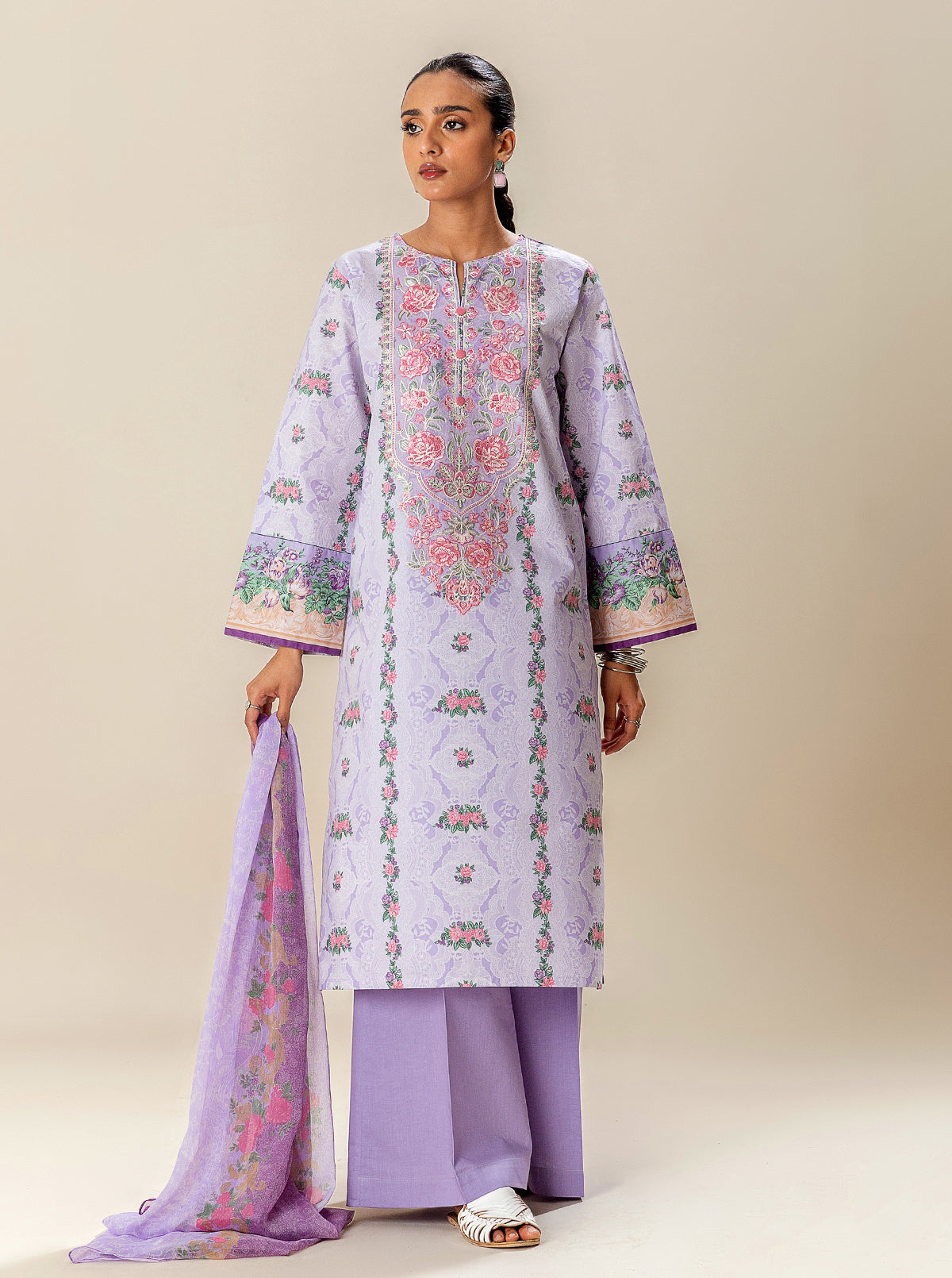 3 Piece Embroidered Suit-Lilac Fantasy (Unstitched)