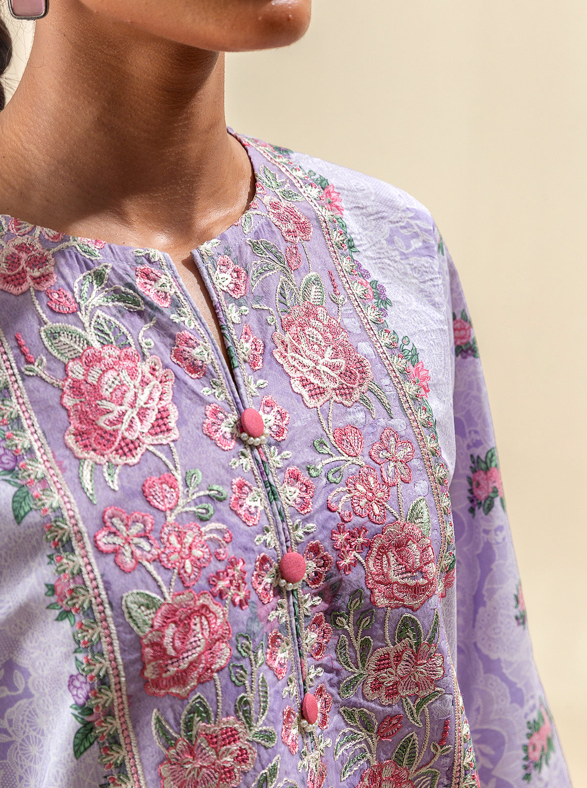 3 Piece Embroidered Suit-Lilac Fantasy (Unstitched)