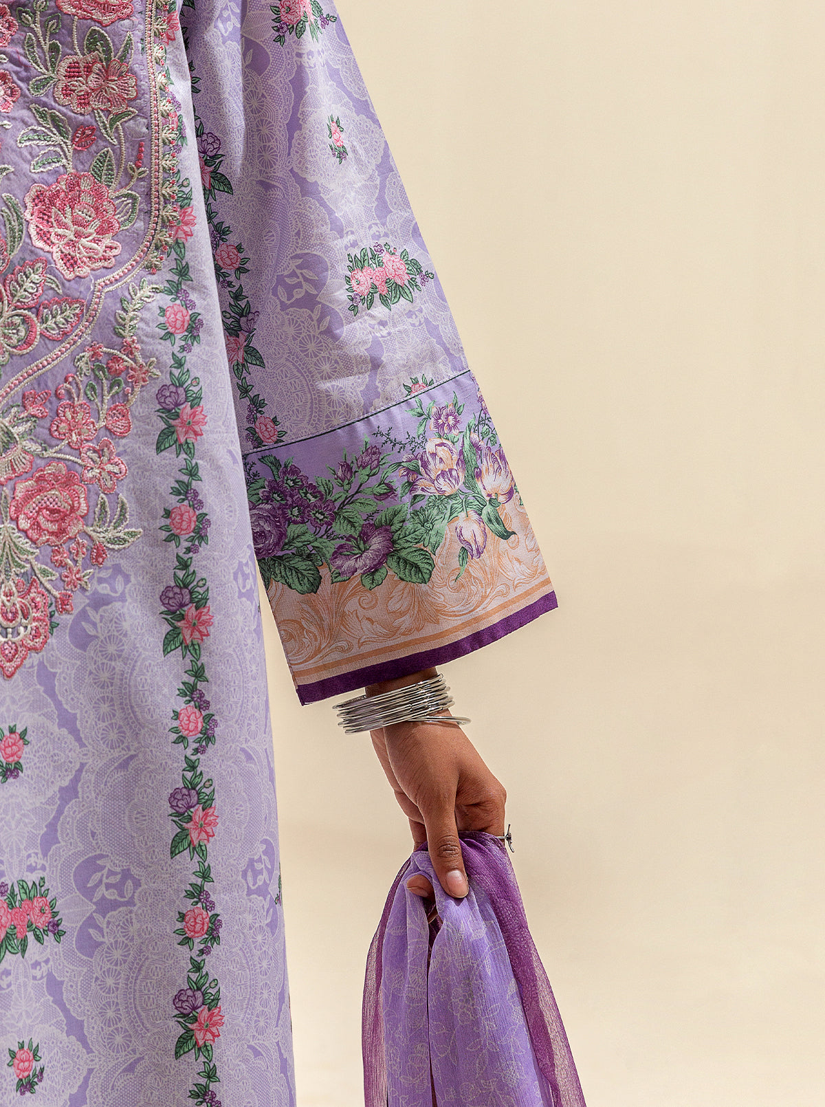 3 Piece Embroidered Suit-Lilac Fantasy (Unstitched)