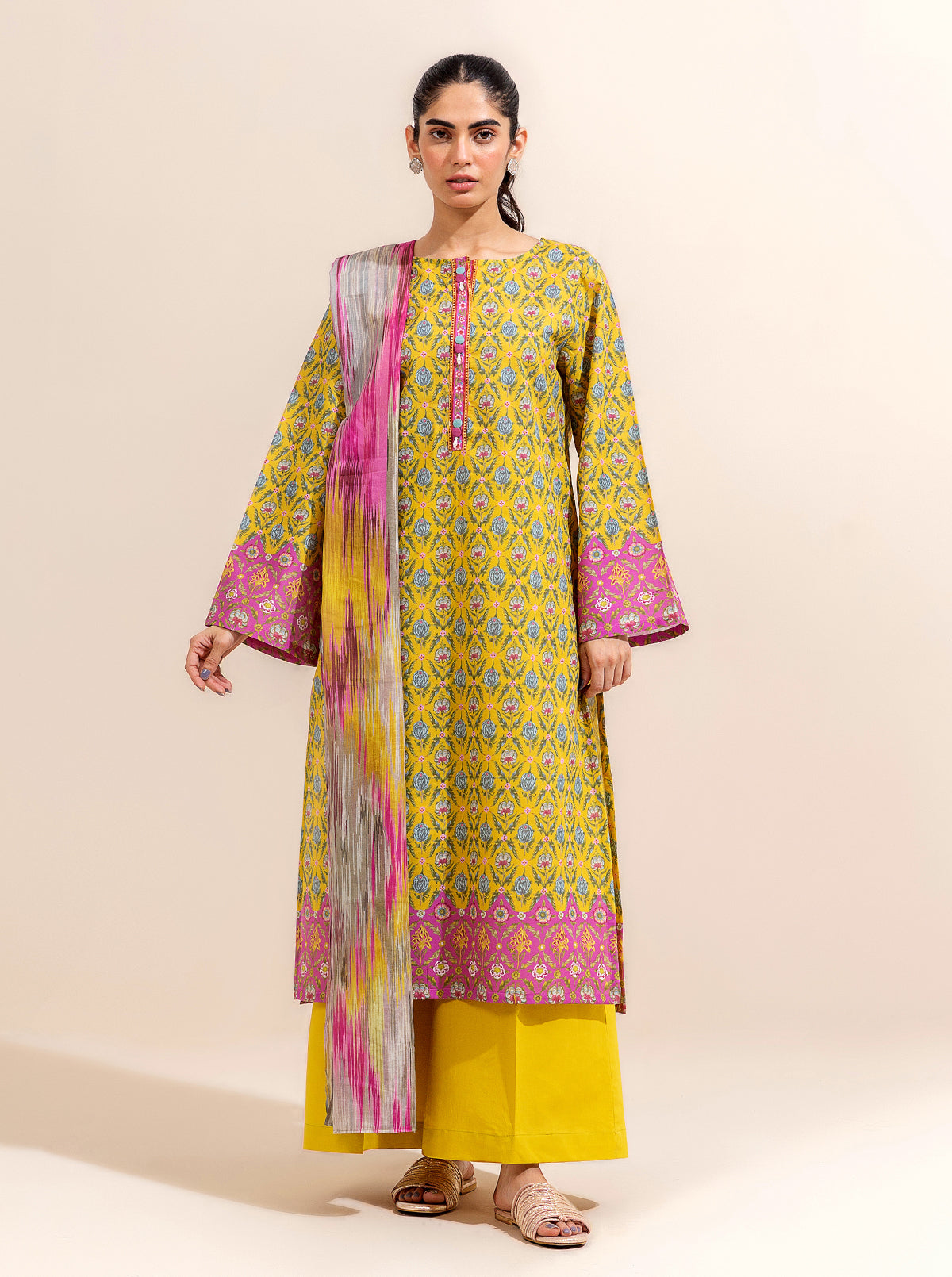 2 Piece Printed Lawn Suit-Candy Sand (Unstitched)