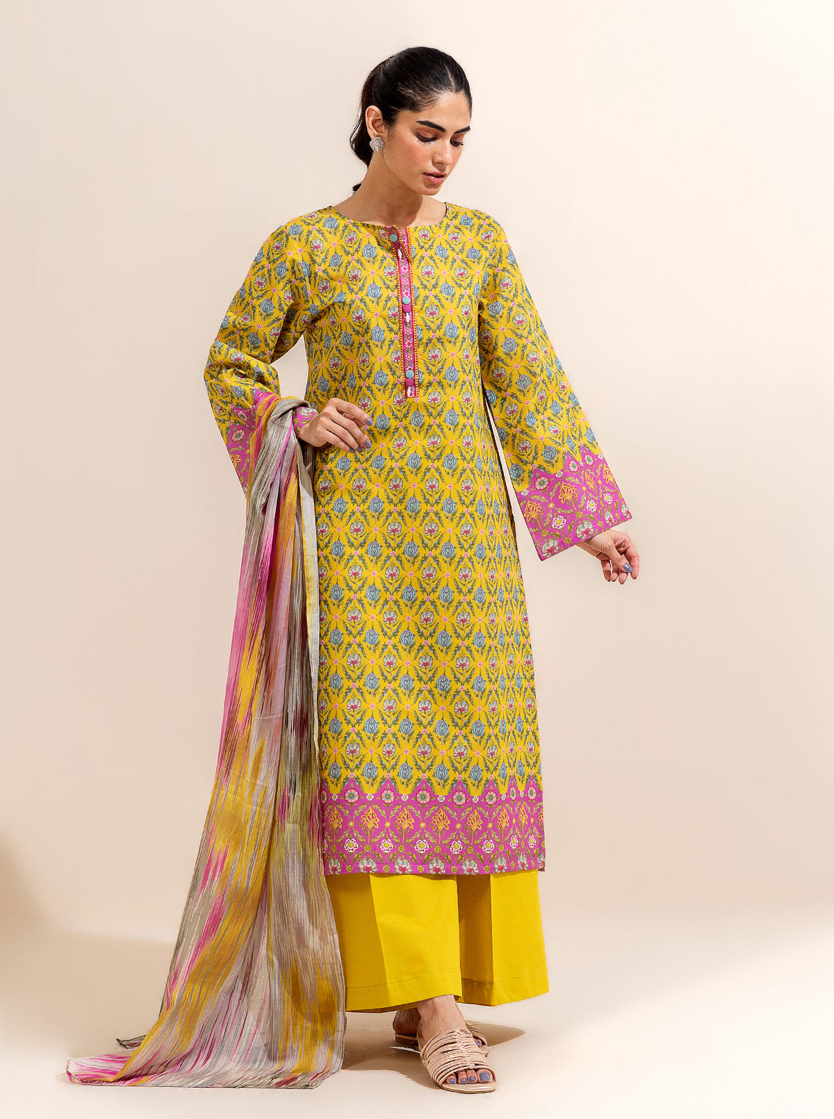 2 Piece Printed Lawn Suit-Candy Sand (Unstitched)