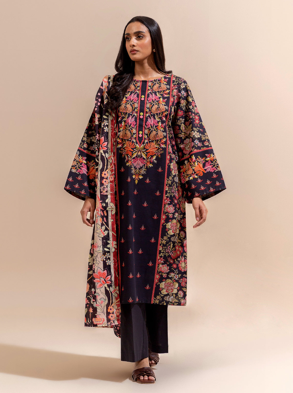 2 Piece Printed Lawn Suit-Ebony Garden (Unstitched)
