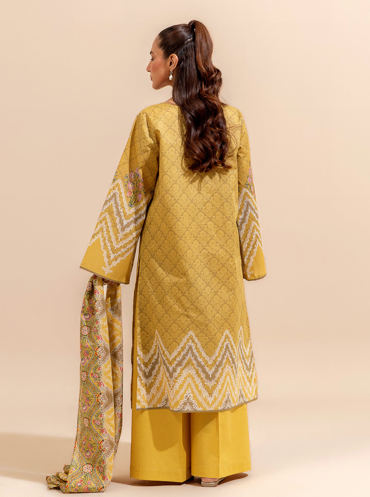 3 Piece Embroidered Lawn Suit-Sombre Sun (Unstitched)