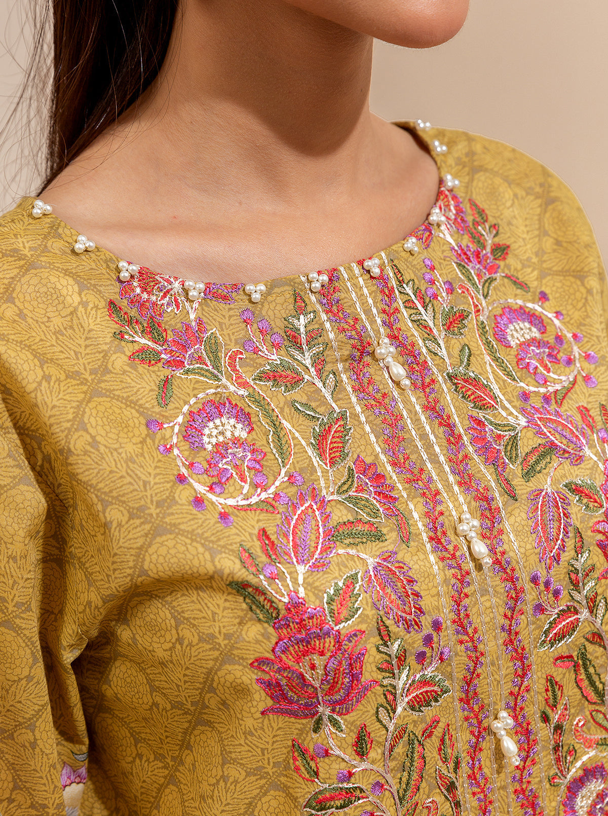 3 Piece Embroidered Lawn Suit-Sombre Sun (Unstitched)