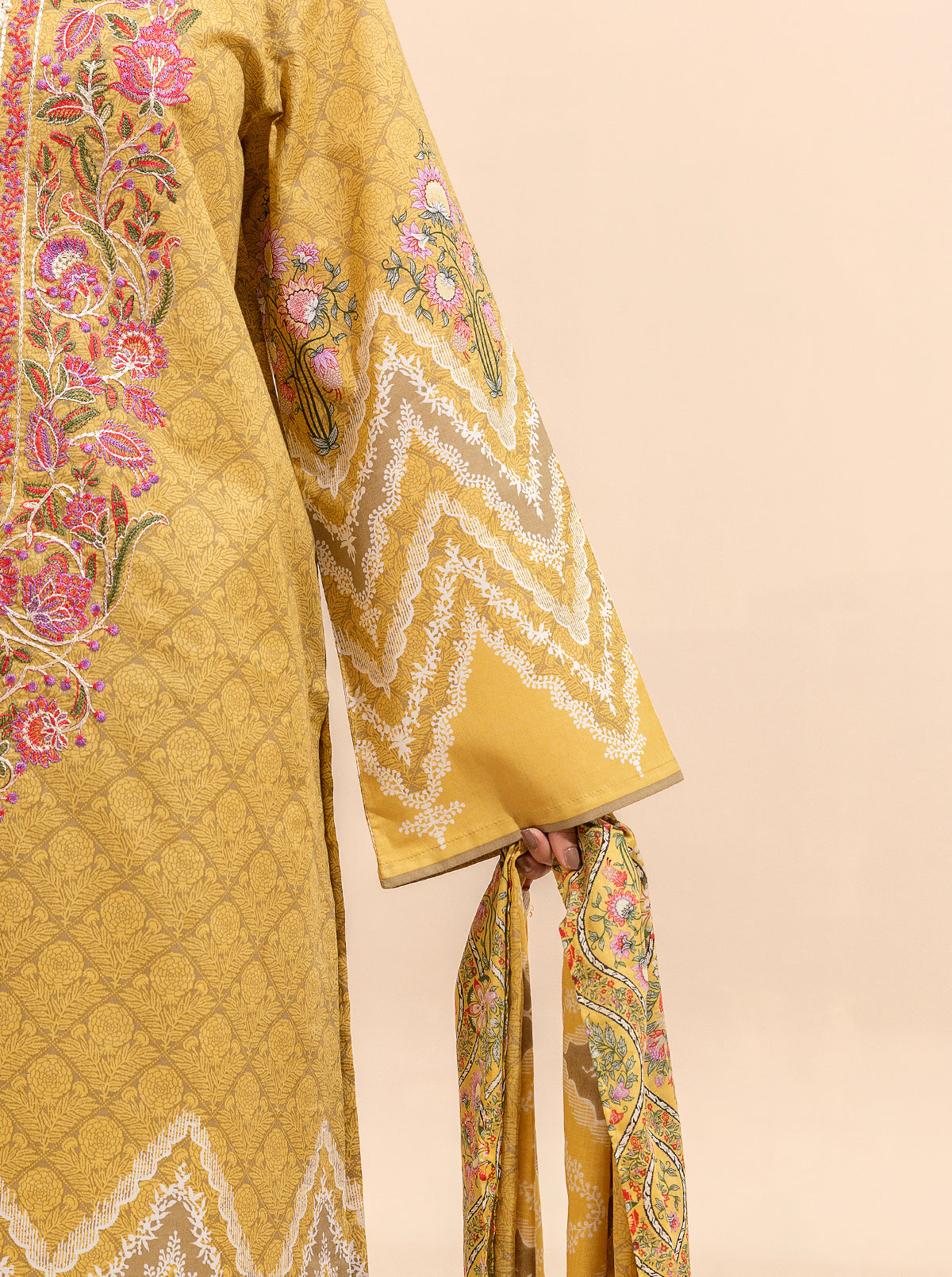 3 Piece Embroidered Lawn Suit-Sombre Sun (Unstitched)