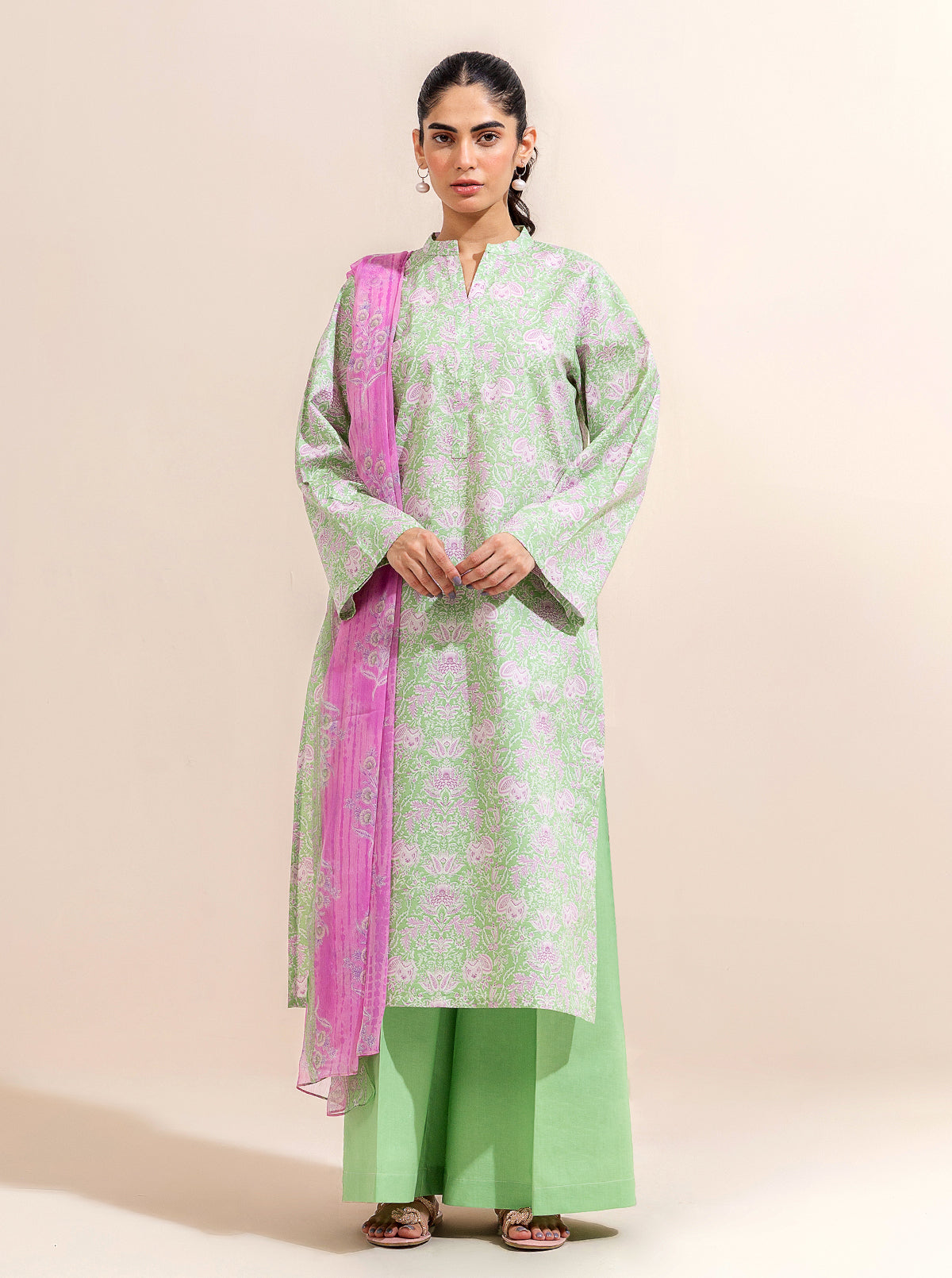 3 Piece Printed Lawn-Apple Toffee (Unstitched)