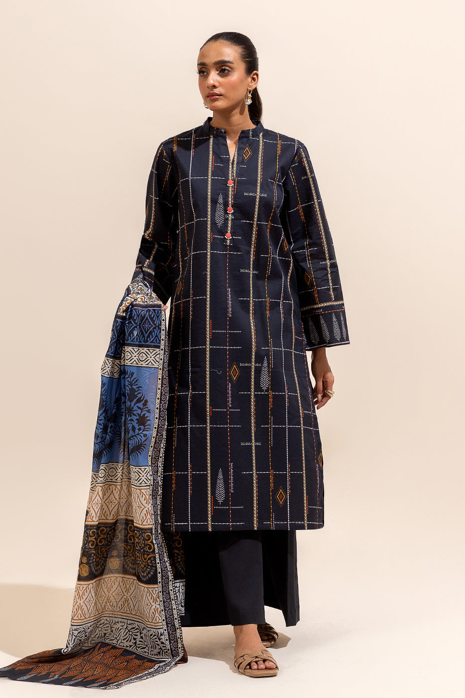 3 Piece Printed Lawn Suit-Nebulous Lines (Unstitched)
