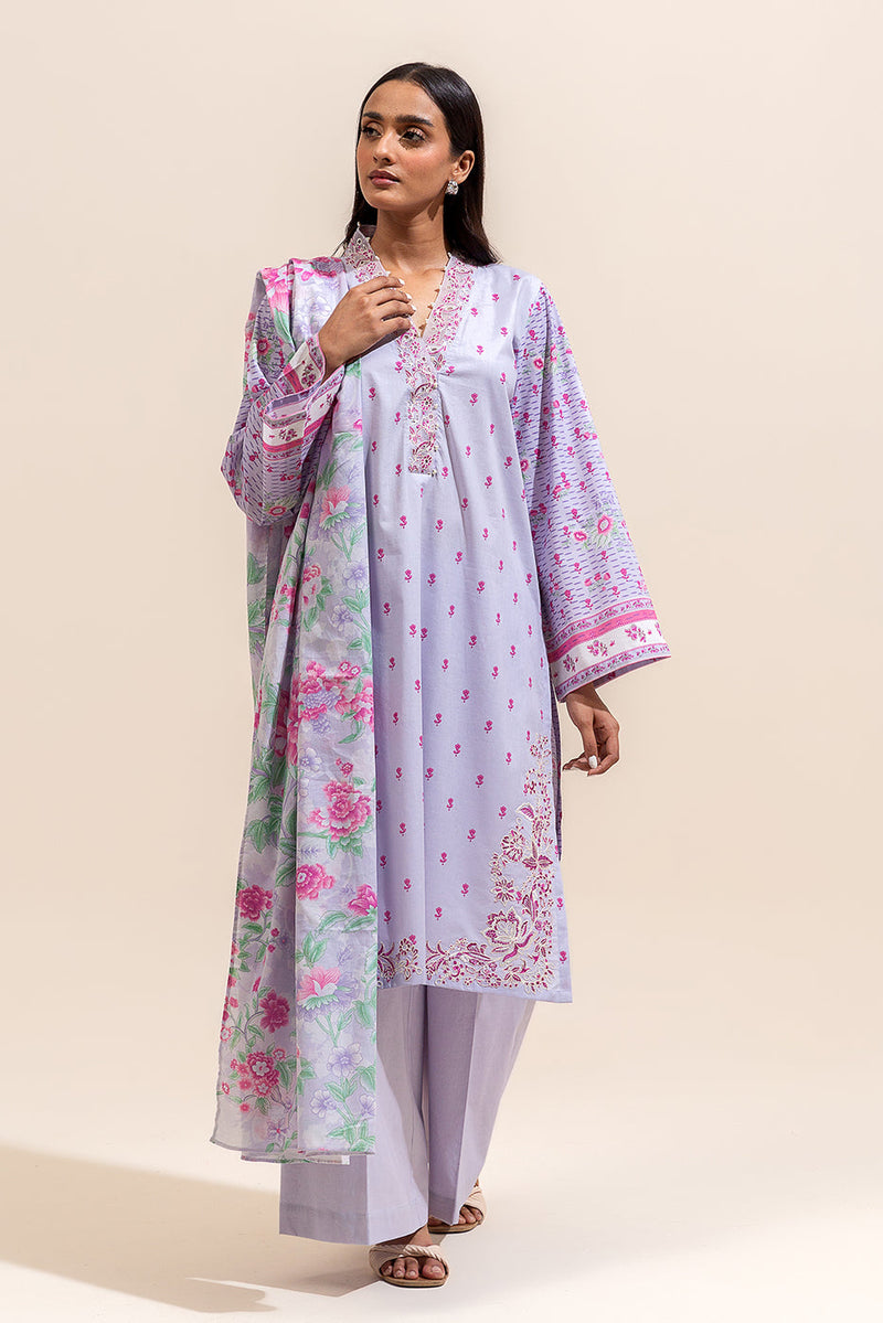 3 Piece Embroidered Lawn Suit-Lavender Bloom ( Unstitched)