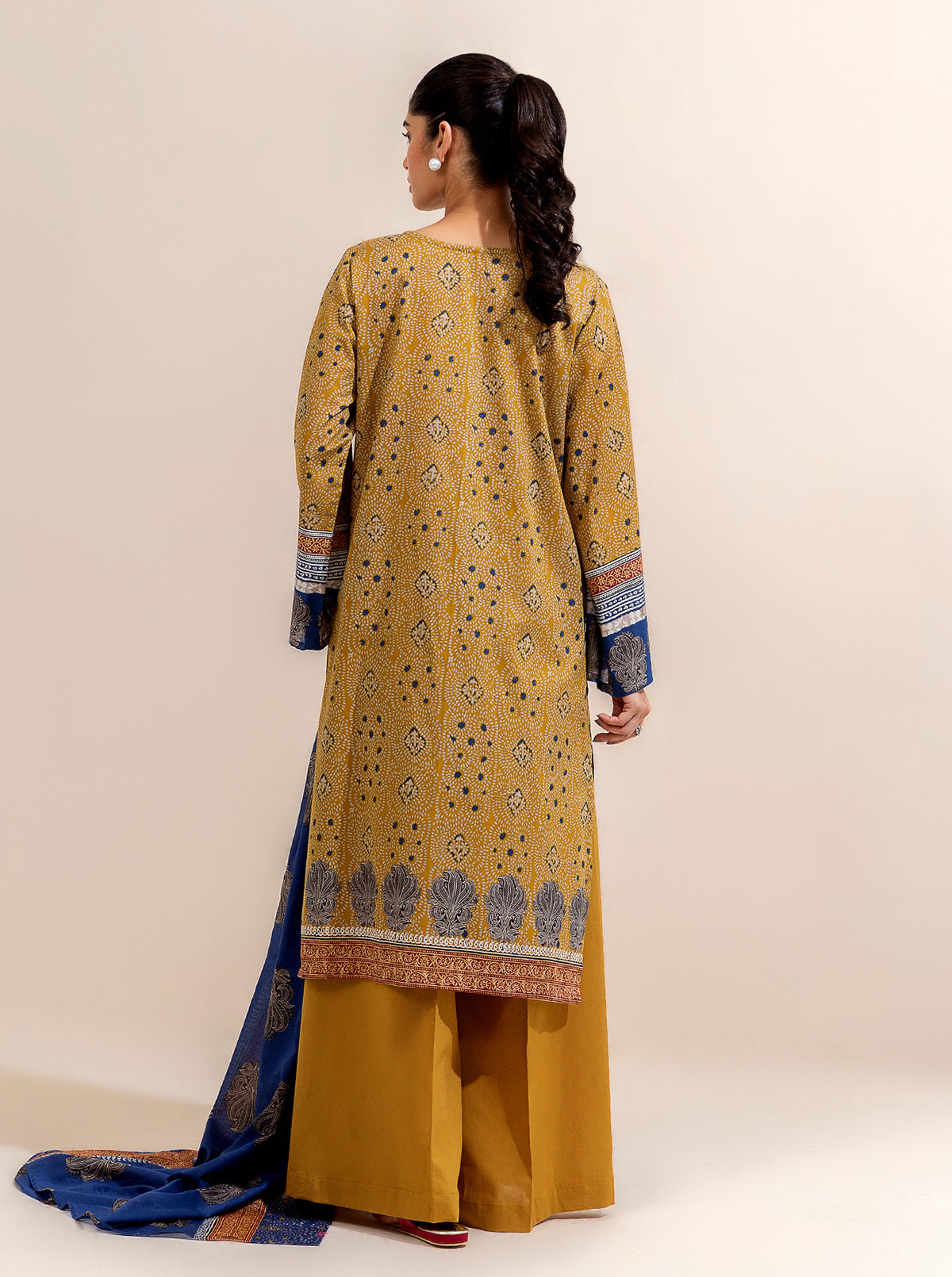 3 Piece Embroidered Lawn-Old Gold (Unstitched)