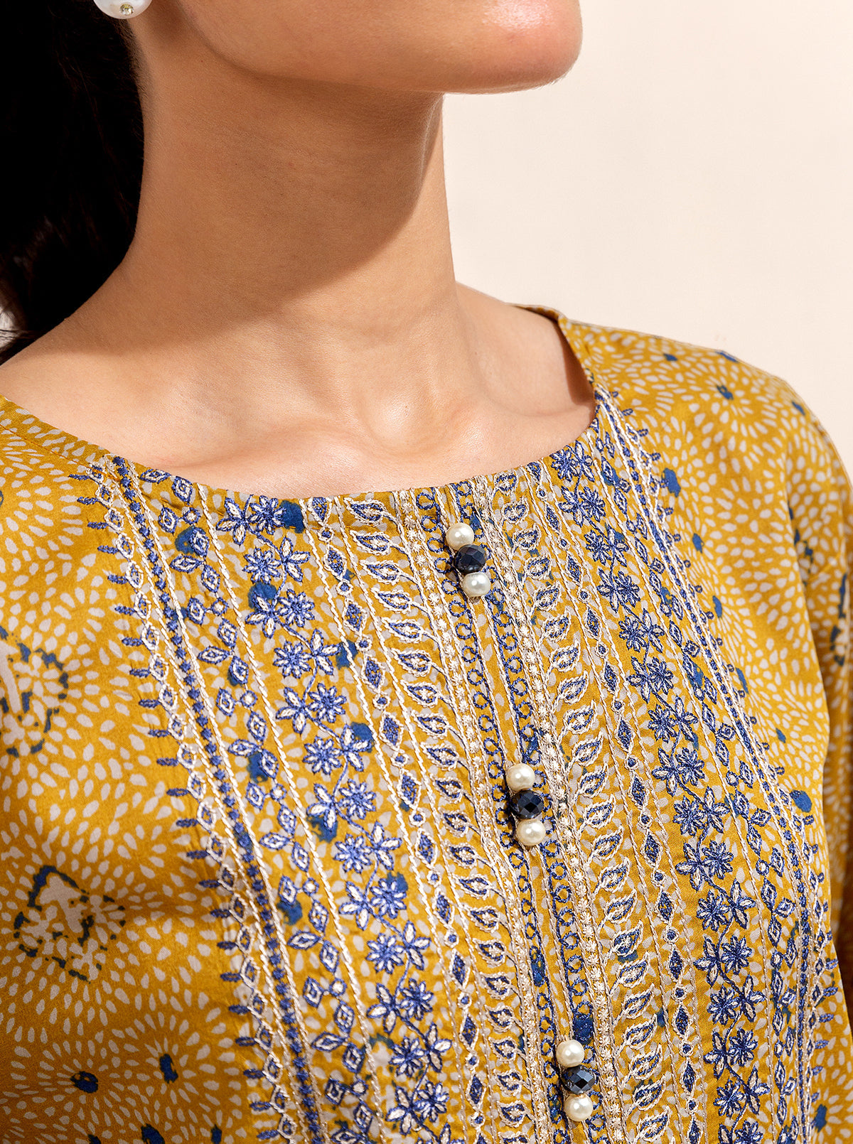 3 Piece Embroidered Lawn-Old Gold (Unstitched)
