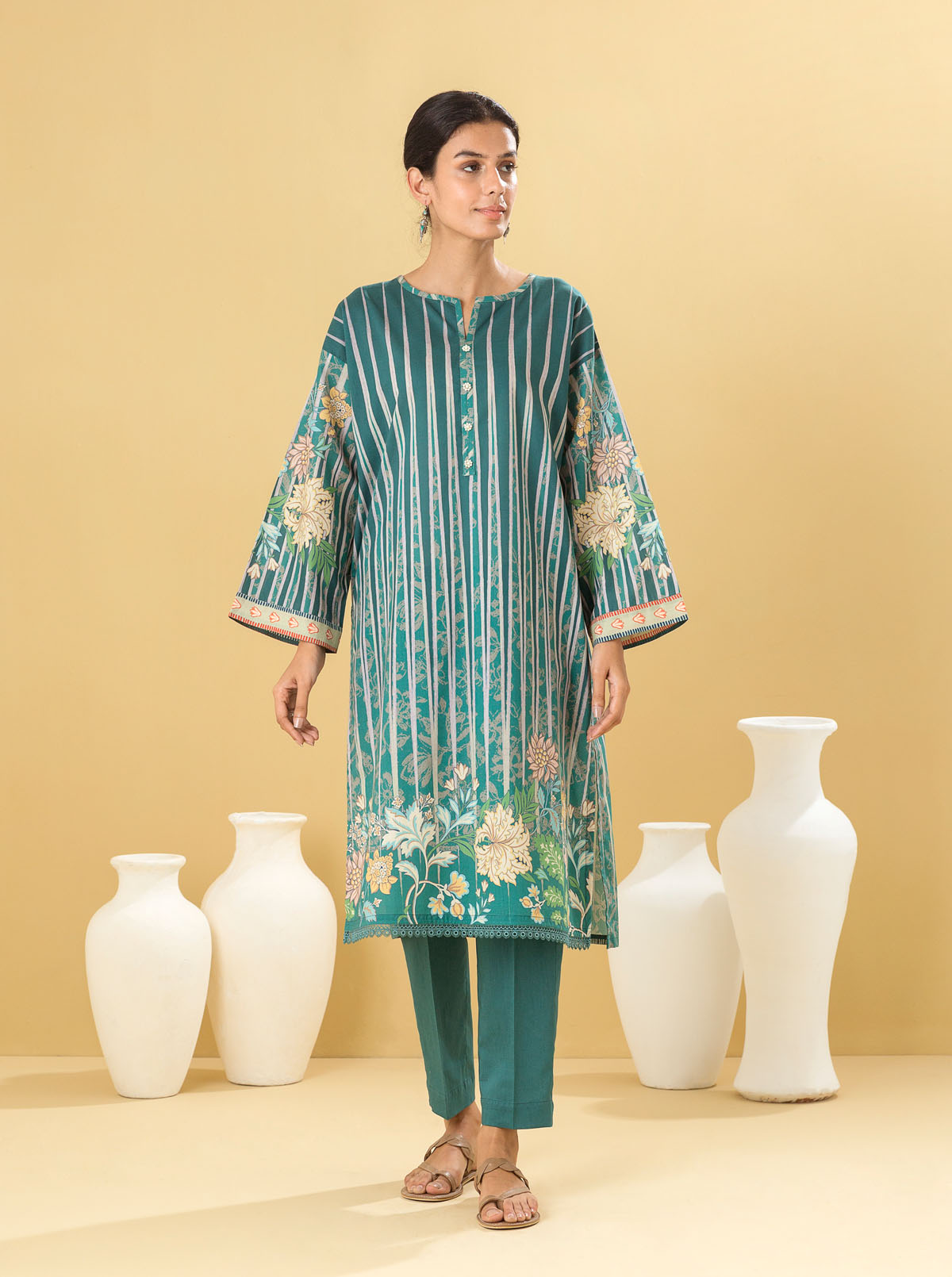 1 PIECE - PRINTED LAWN SHIRT - TEAL QUARTZ