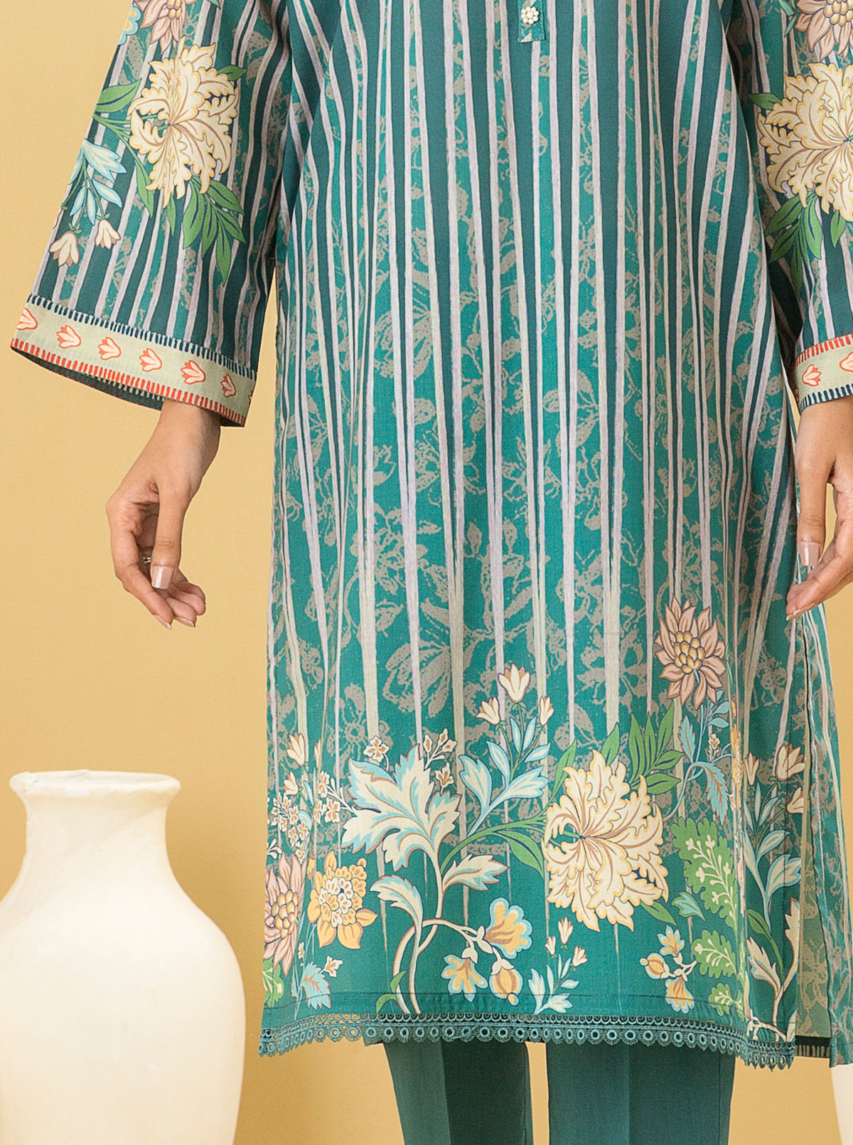 1 PIECE - PRINTED LAWN SHIRT - TEAL QUARTZ