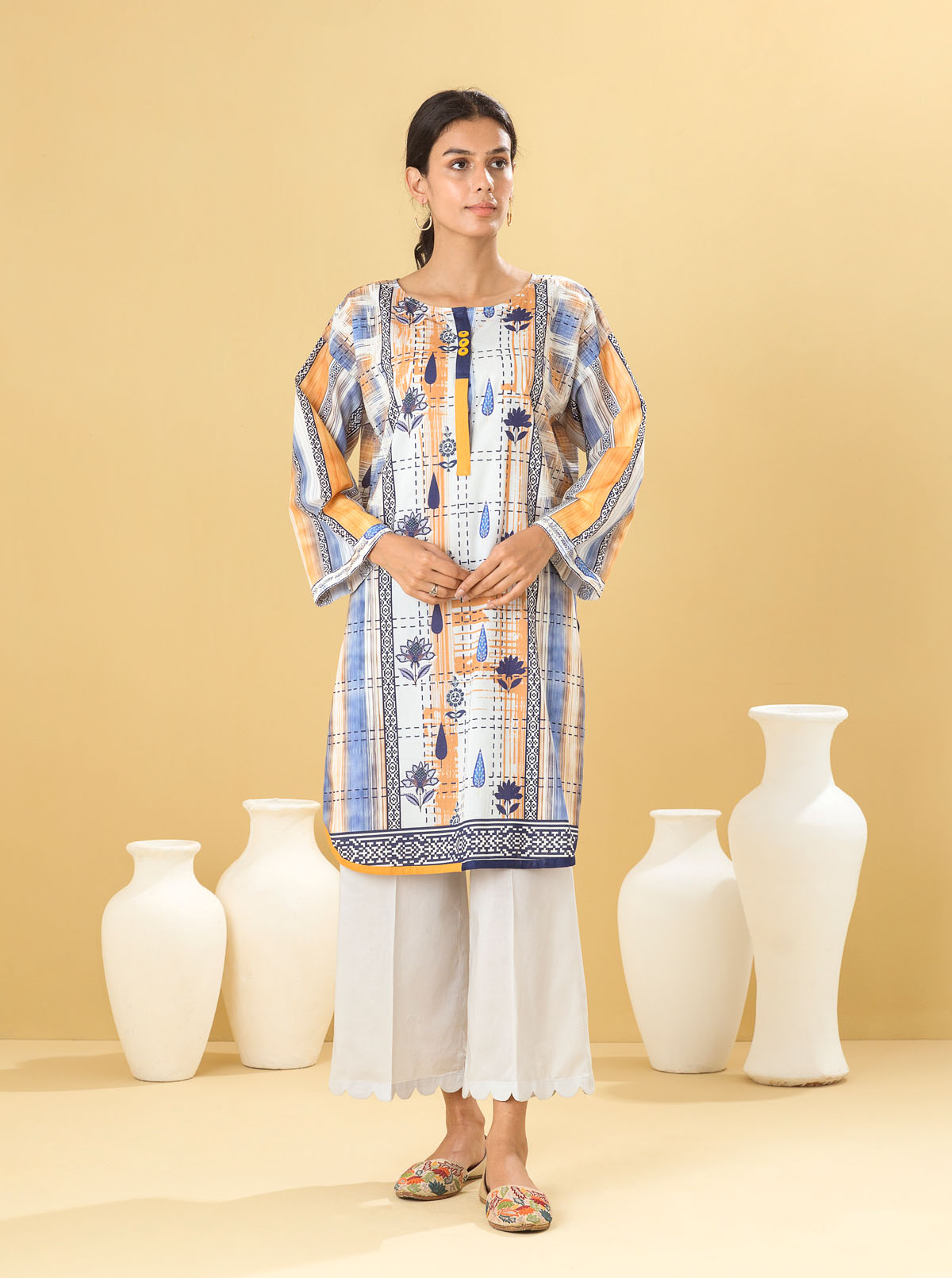 1 PIECE - PRINTED LAWN SHIRT - INDIGO BLOOM