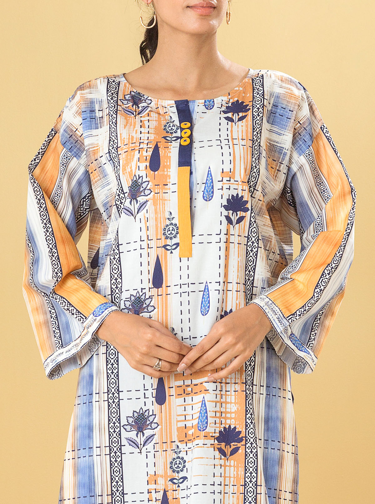 1 PIECE - PRINTED LAWN SHIRT - INDIGO BLOOM
