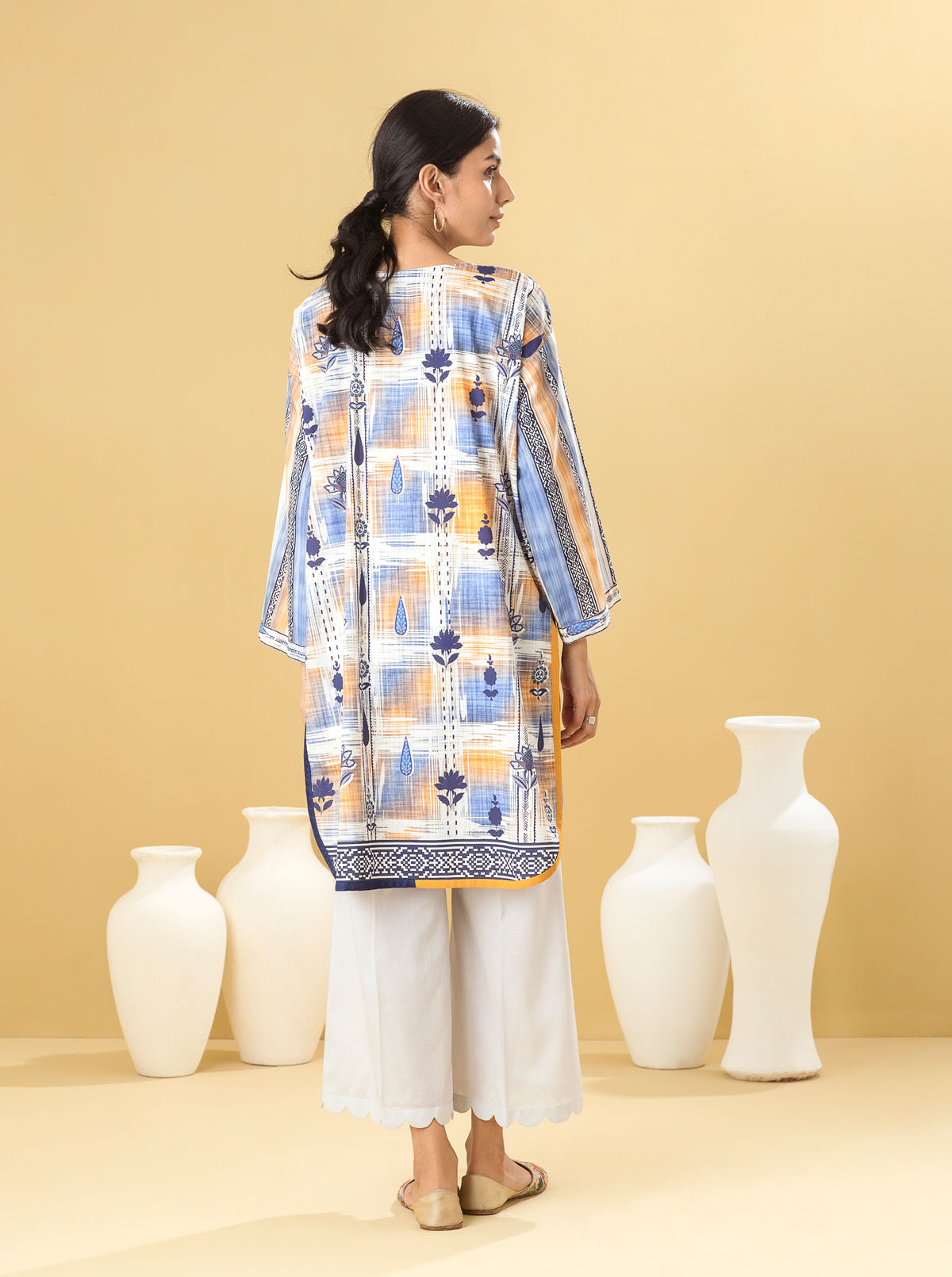 1 PIECE - PRINTED LAWN SHIRT - INDIGO BLOOM