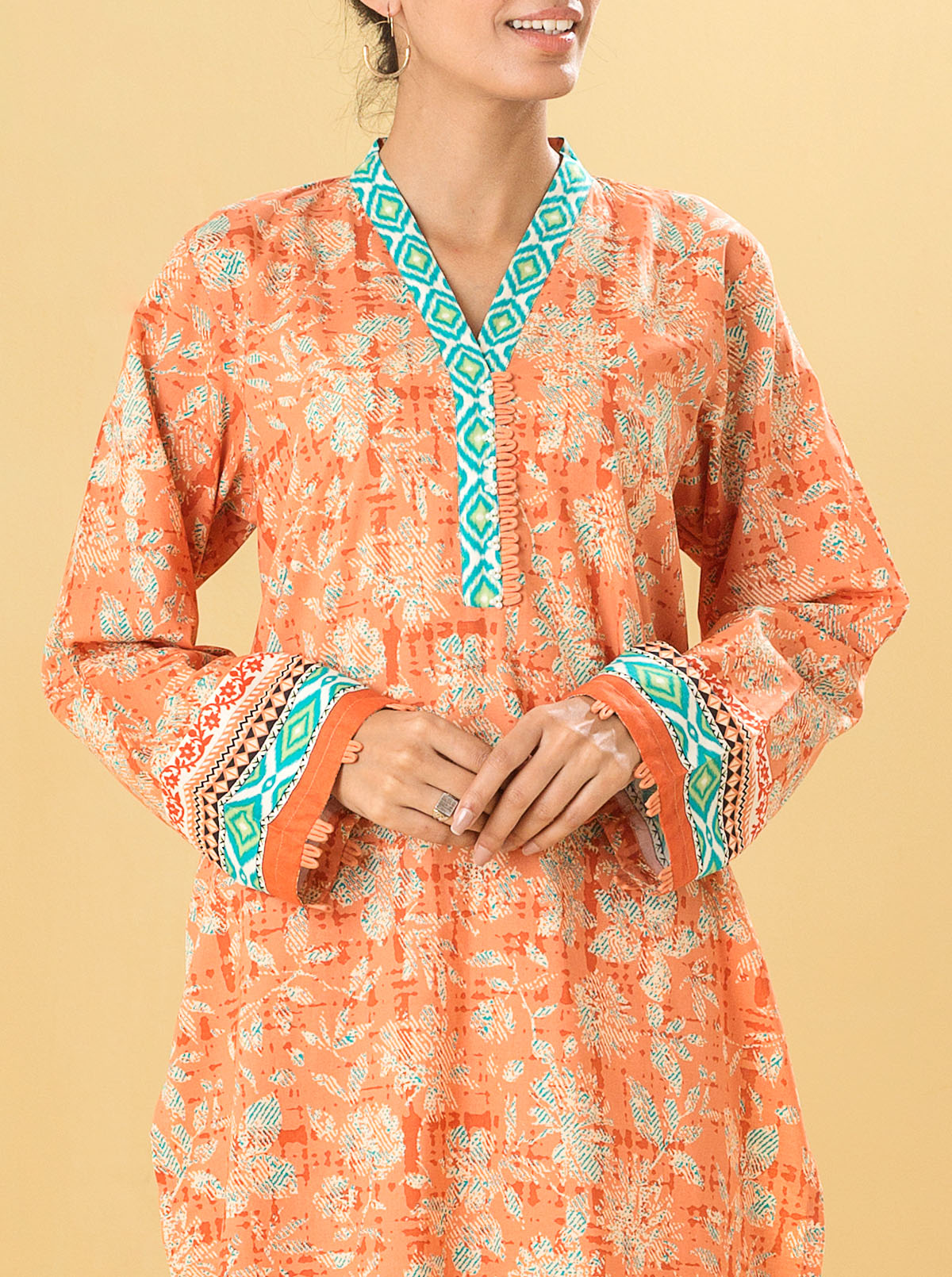2 Piece - Printed Lawn Suit - Amber Tones