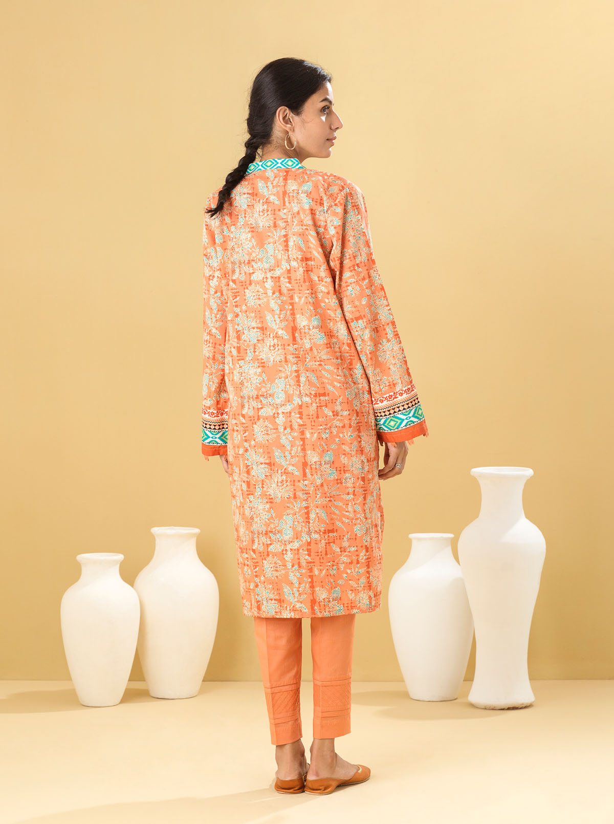 2 Piece - Printed Lawn Suit - Amber Tones