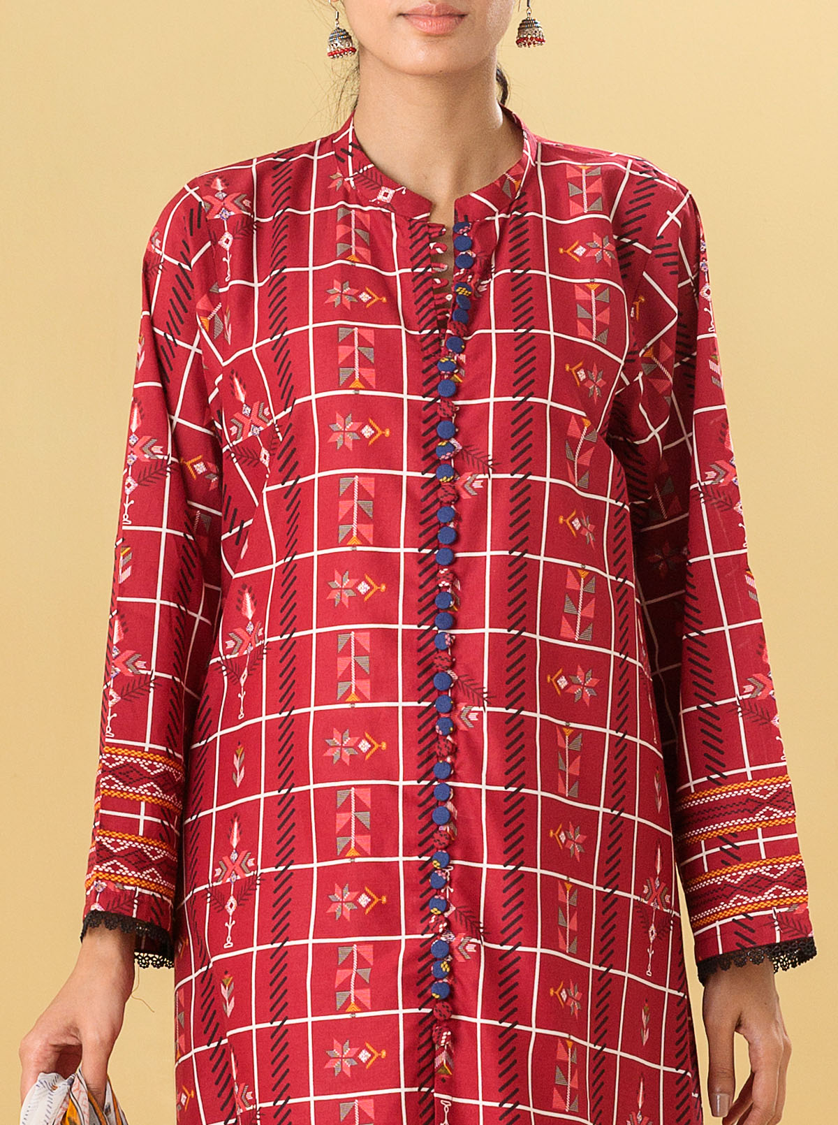 2 Piece - Printed Lawn Suit - Scarlet Grid