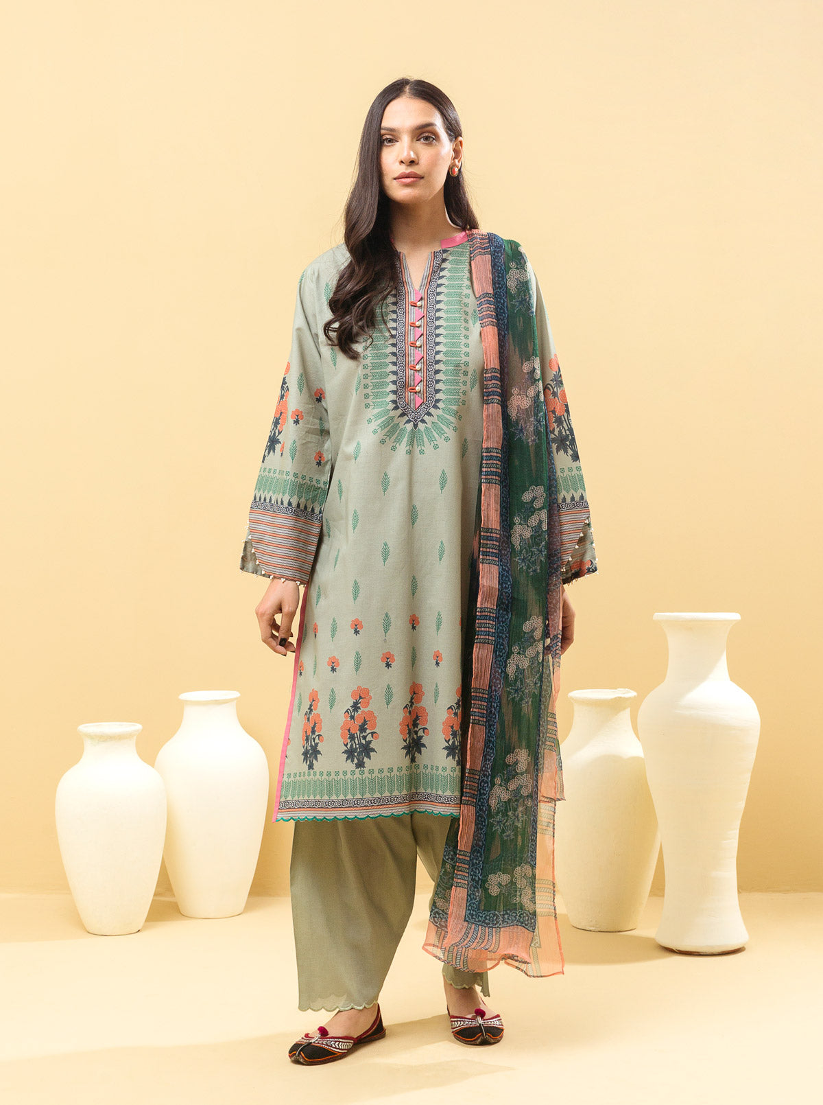 2 Piece - Printed Lawn Suit - Spring Jade