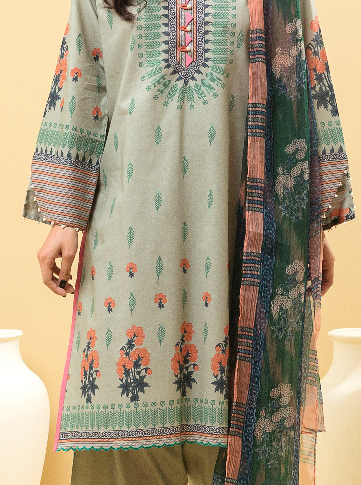 2 Piece - Printed Lawn Suit - Spring Jade
