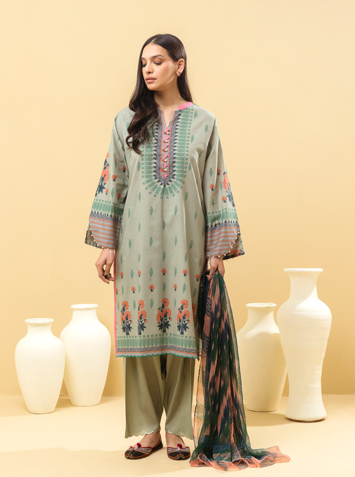 2 Piece - Printed Lawn Suit - Spring Jade