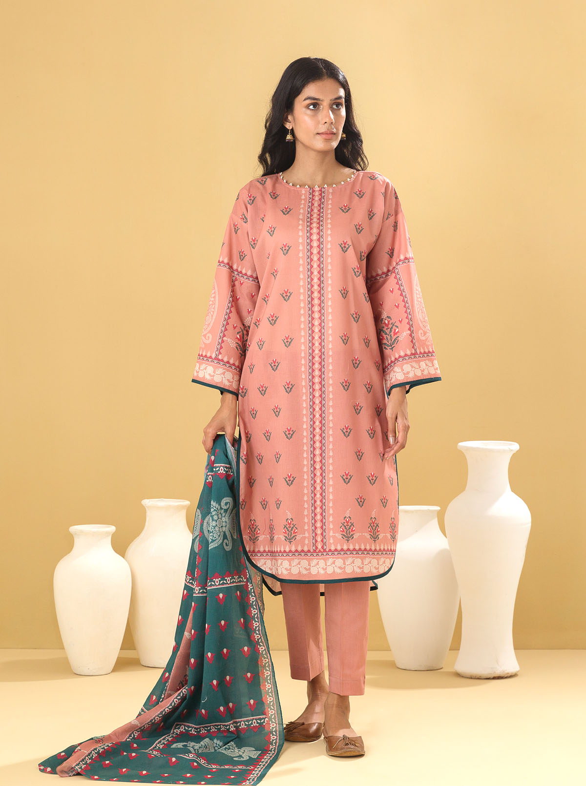 3 Piece - Printed Lawn Suit - Impatiens Petal