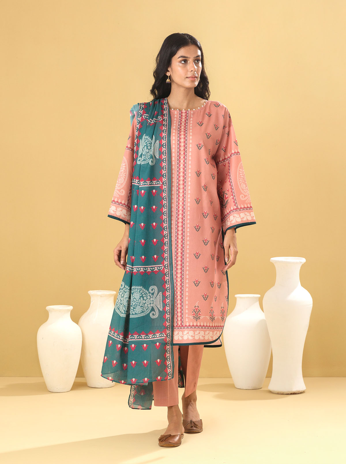3 Piece - Printed Lawn Suit - Impatiens Petal
