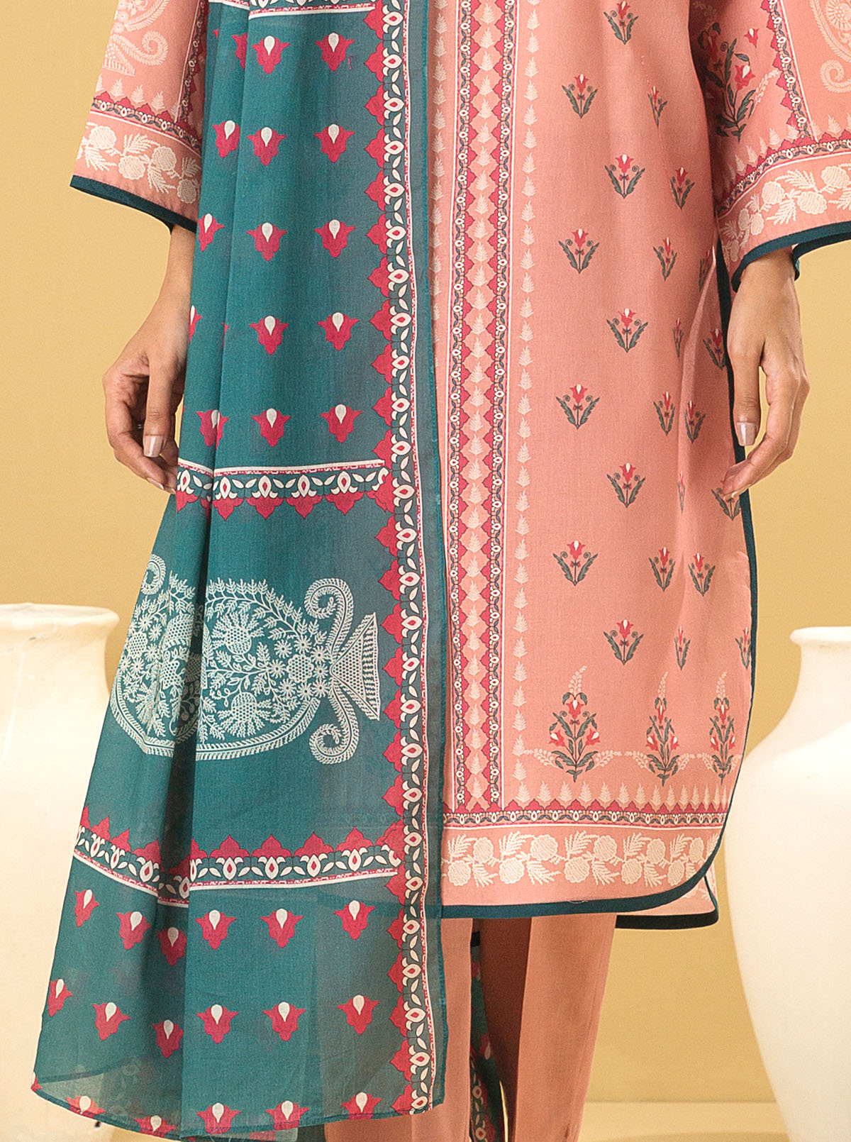3 Piece - Printed Lawn Suit - Impatiens Petal