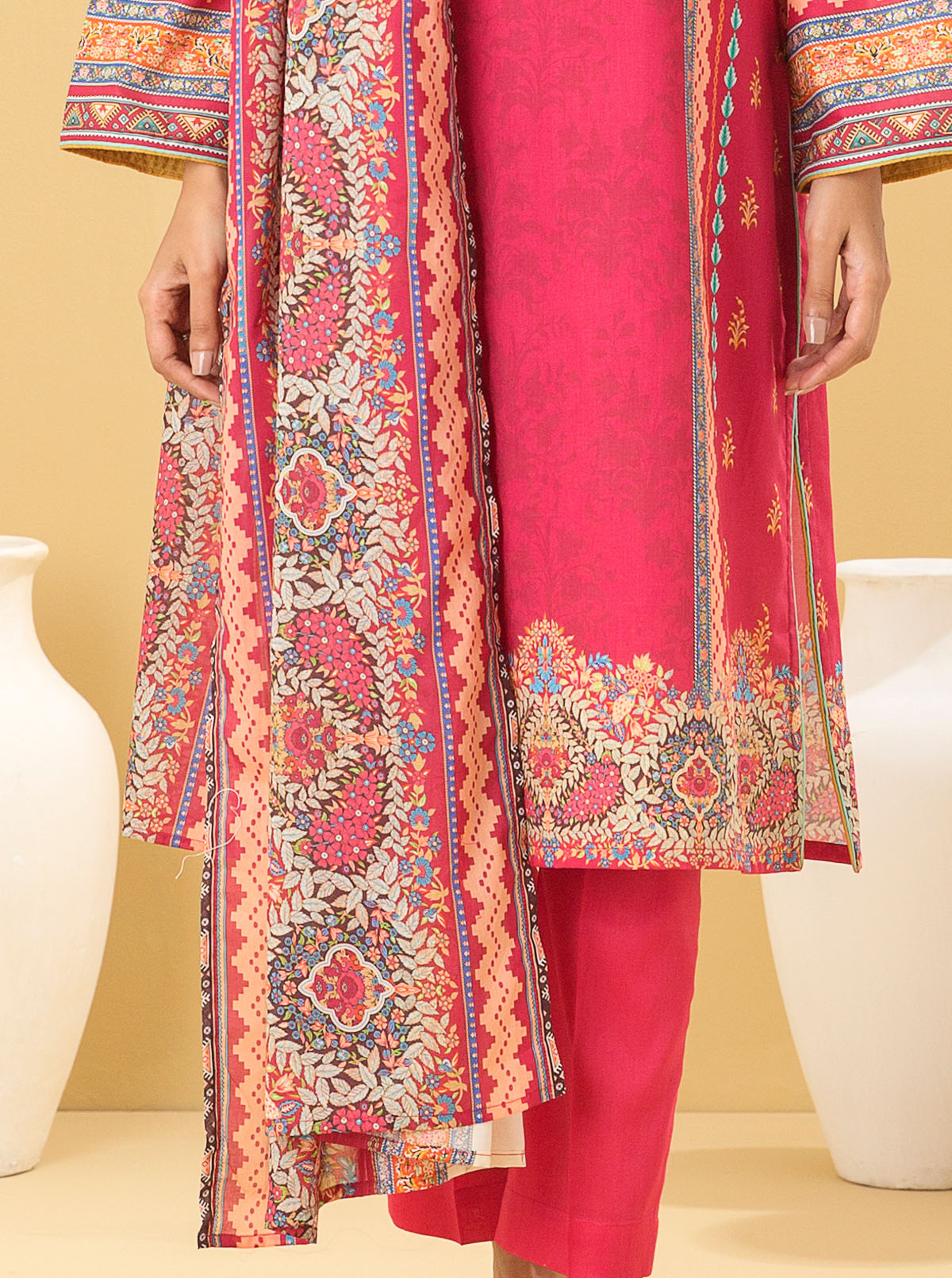 3 Piece - Printed Lawn Suit - Fuchsia Gleam