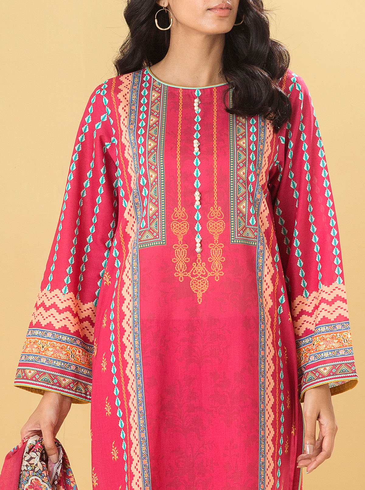 3 Piece - Printed Lawn Suit - Fuchsia Gleam