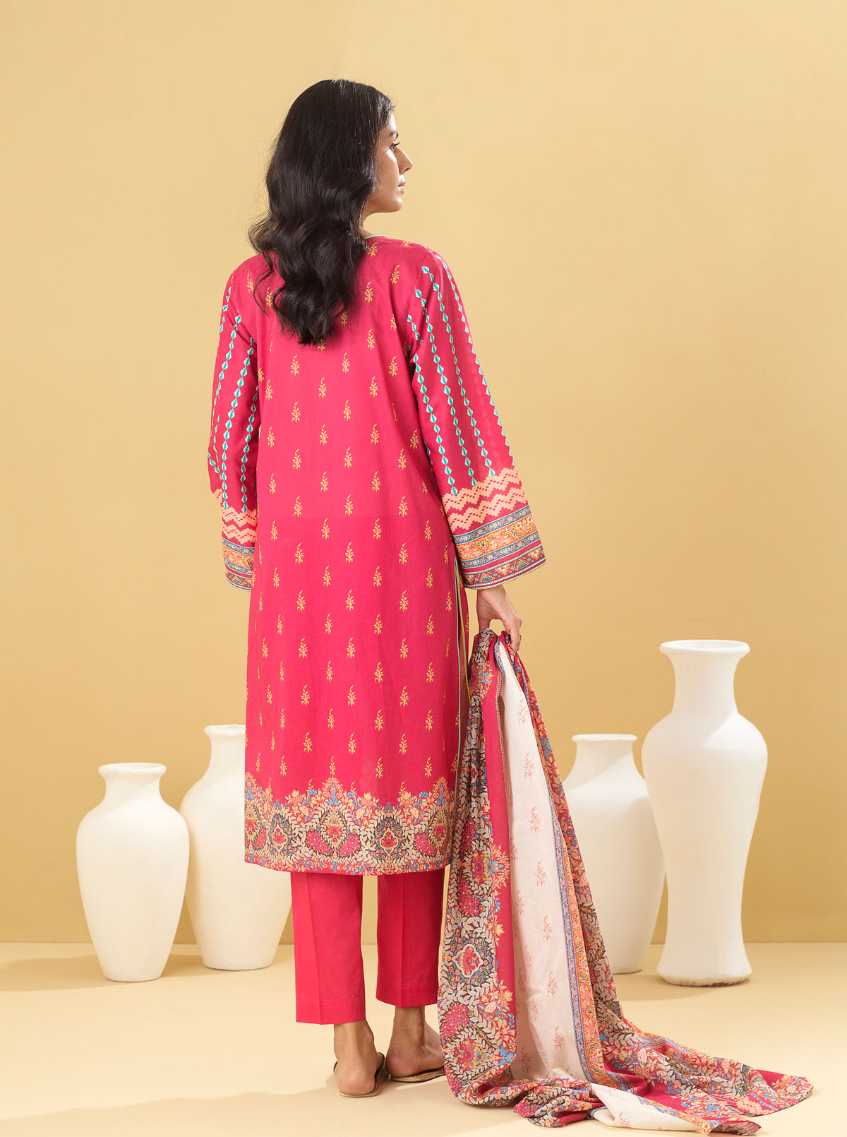3 Piece - Printed Lawn Suit - Fuchsia Gleam