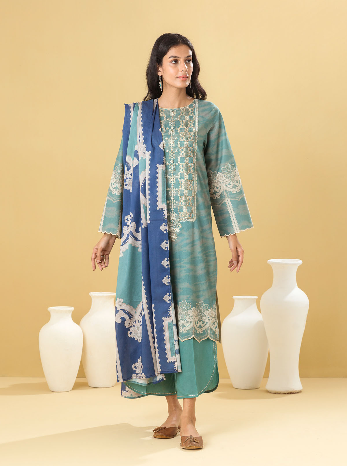 3 Piece - Embroidered Lawn Suit - Gemstone Teal