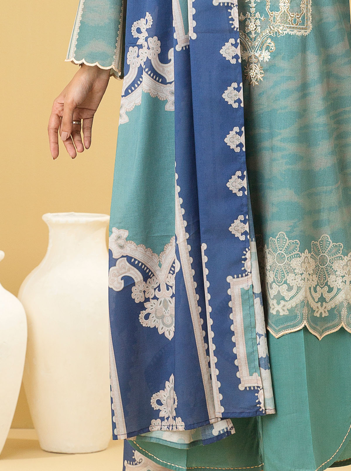 3 Piece - Embroidered Lawn Suit - Gemstone Teal