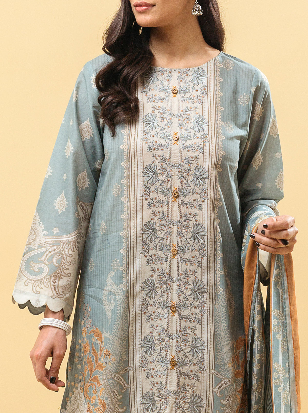 3 Piece - Embroidered Lawn Suit - Delicate Deco