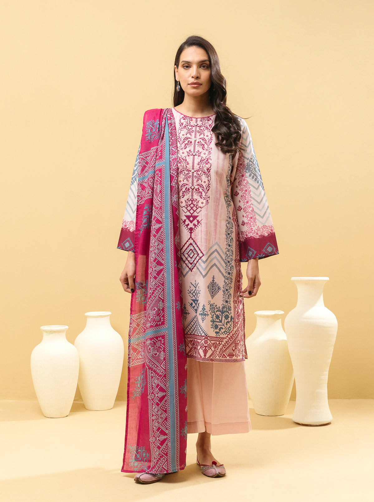 3 Piece - Embroidered Lawn Suit - Tribal Treasure