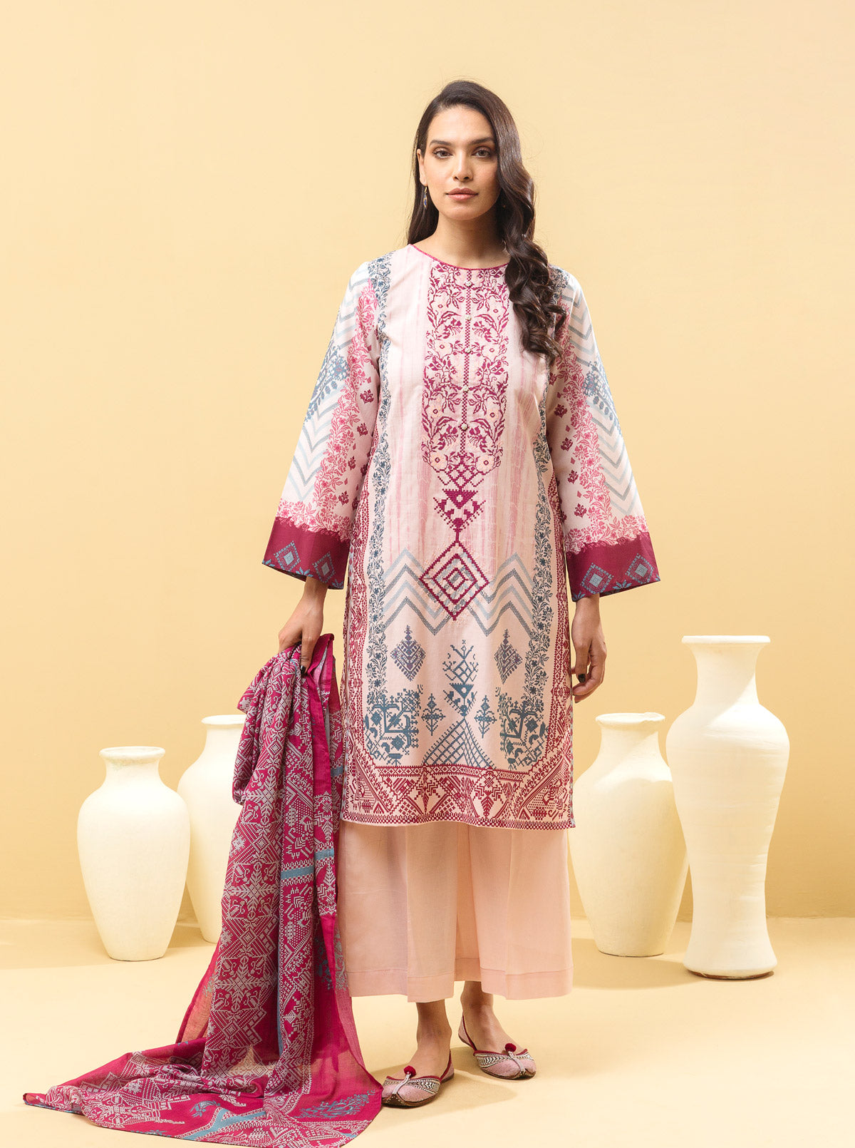 3 Piece - Embroidered Lawn Suit - Tribal Treasure
