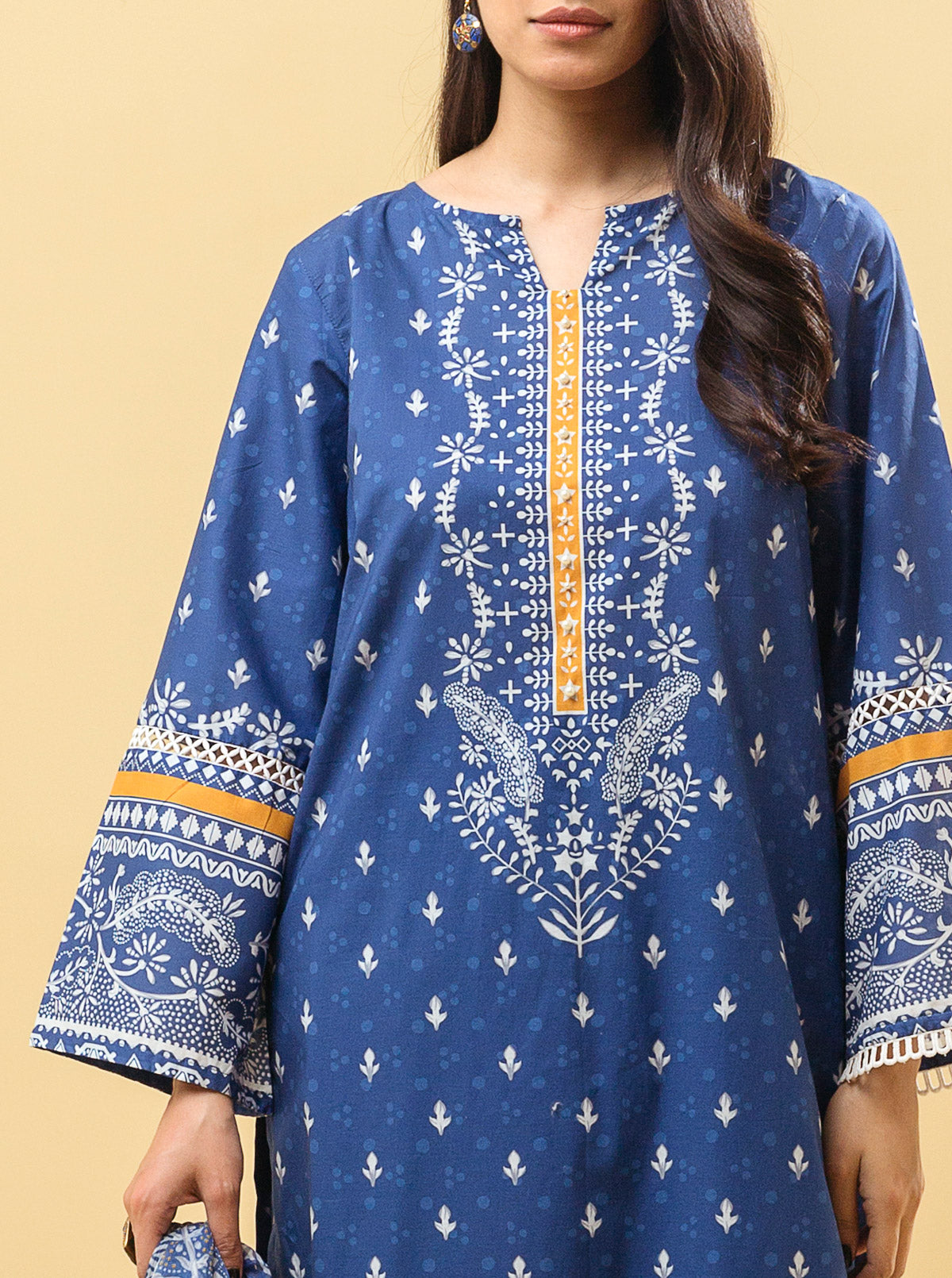 3 Piece - Printed Lawn Suit - Classic Blue