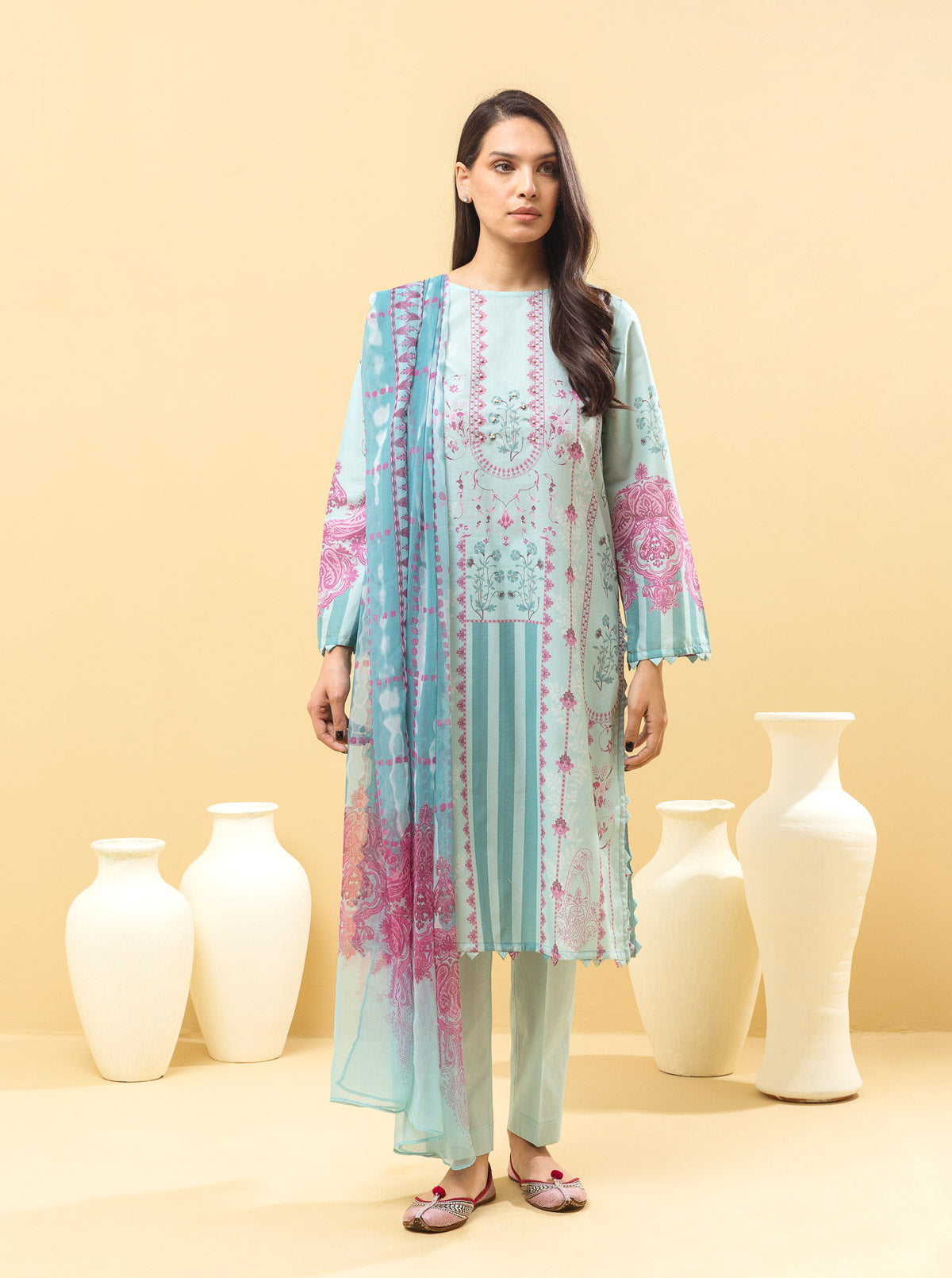 3 Piece - Printed Lawn Suit - Icy Mist