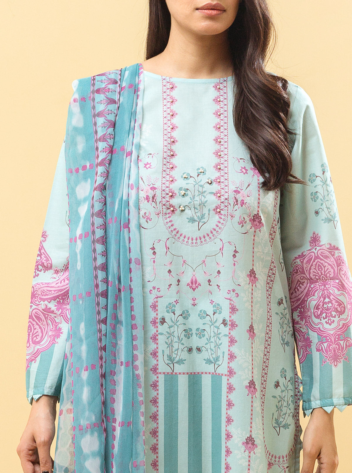 3 Piece - Printed Lawn Suit - Icy Mist