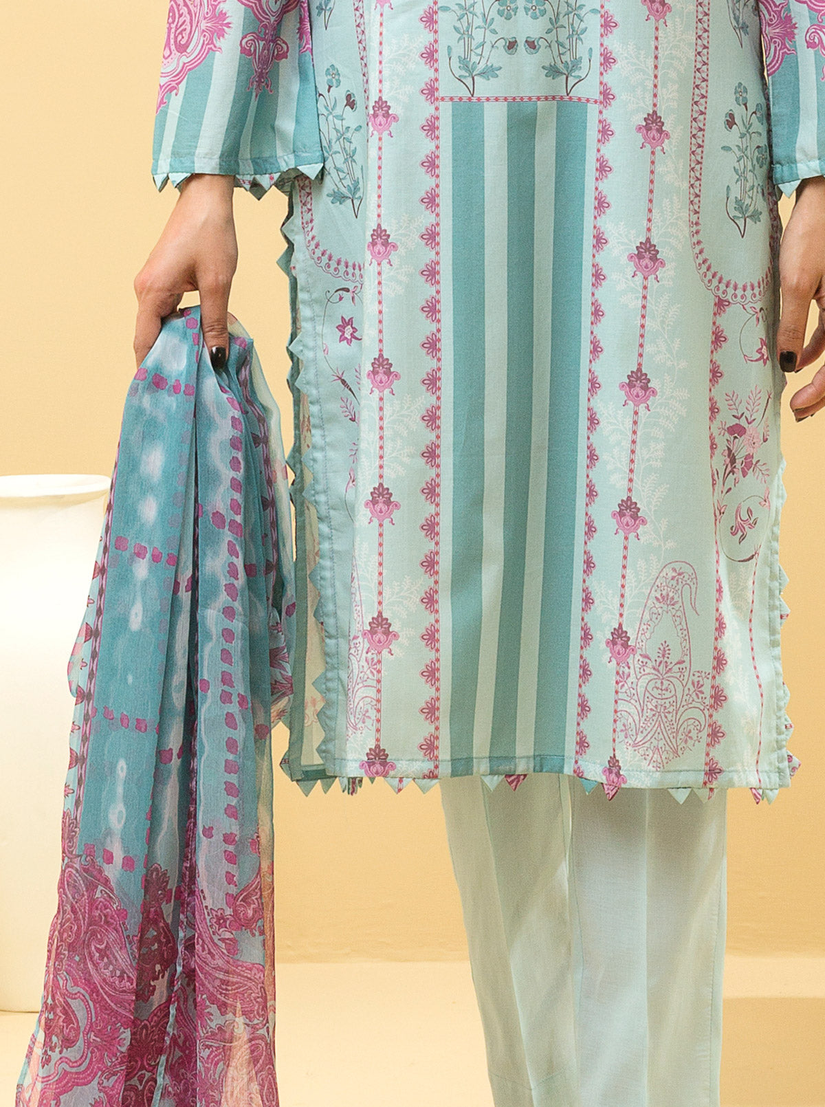 3 Piece - Printed Lawn Suit - Icy Mist