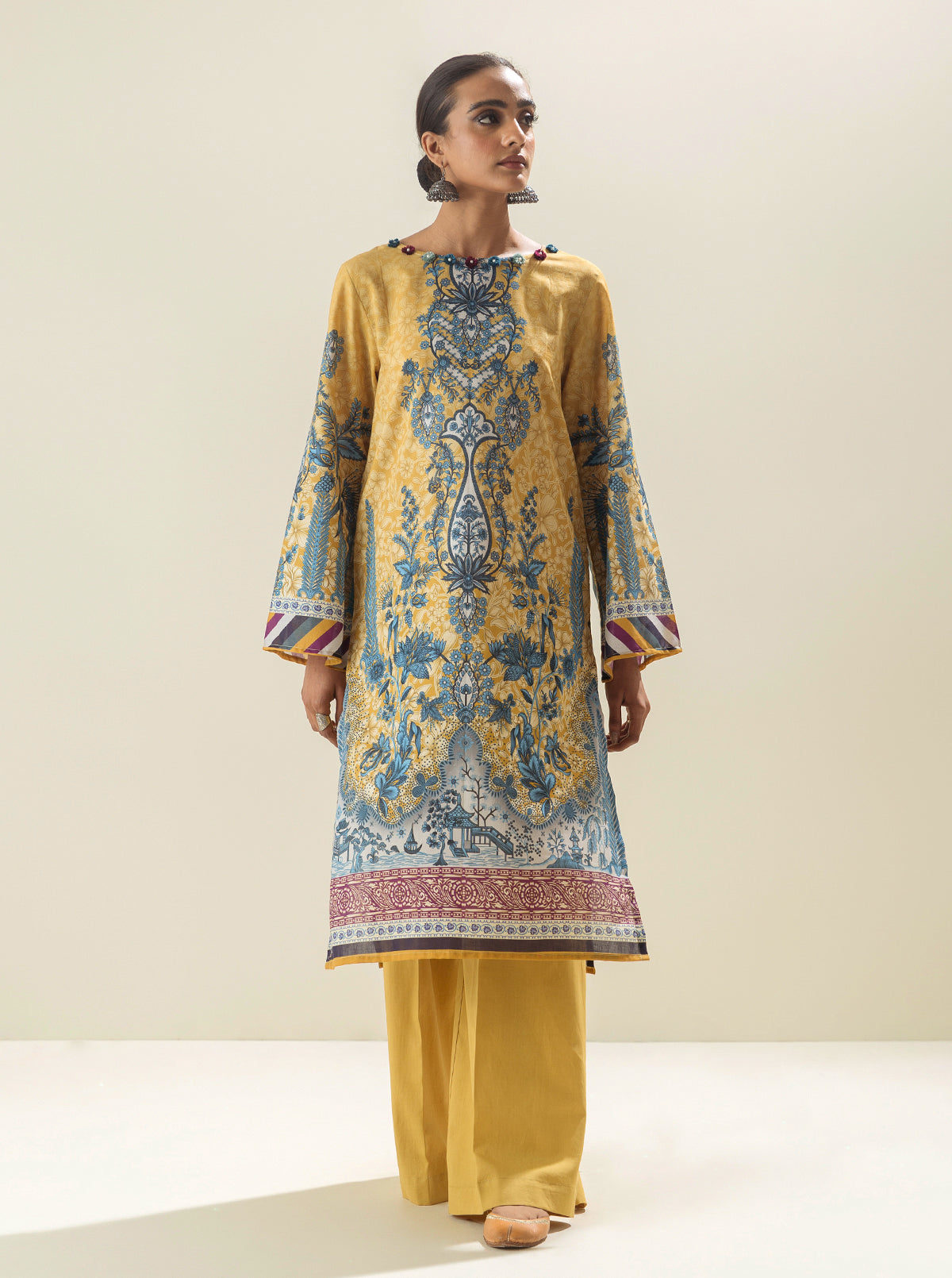 1 PIECE - PRINTED LAWN SHIRT - DESERT MIRAGE