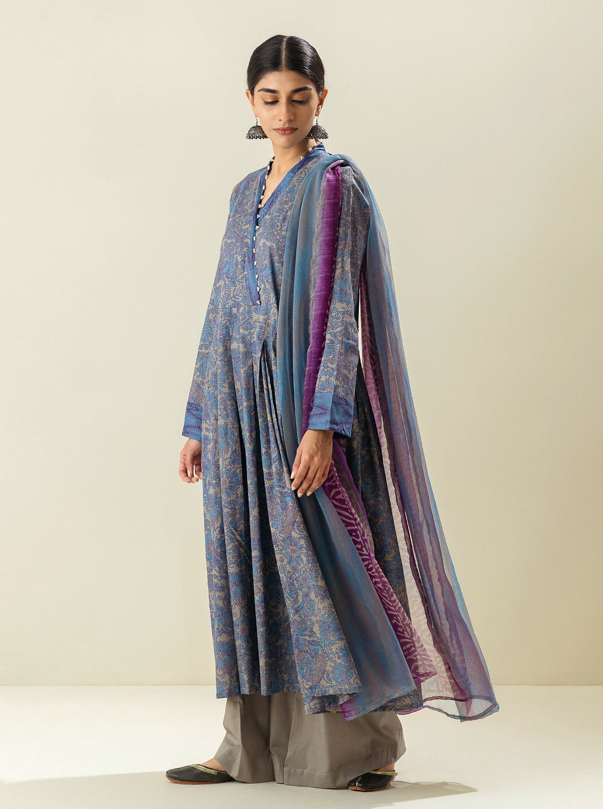 2 Piece - Printed Lawn Suit - Stormy Blues