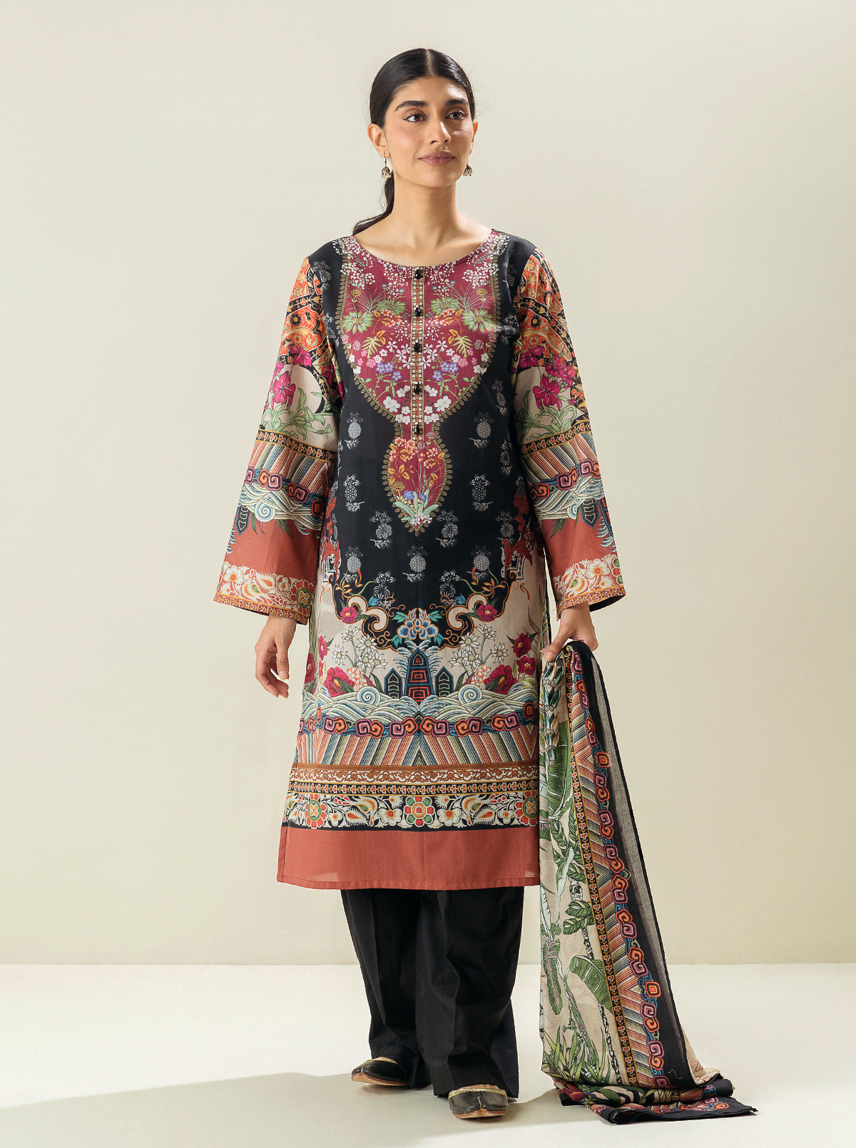 3 Piece - Printed Lawn Suit - Flower Of The Orient