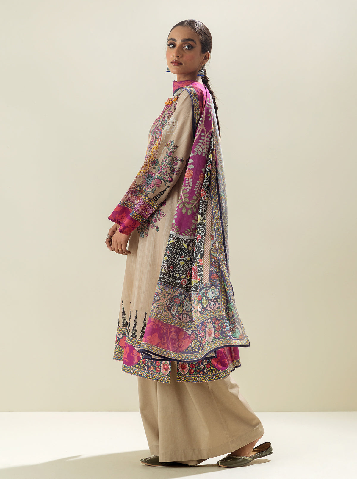 3 Piece - Printed Lawn Suit - Royalty Beige