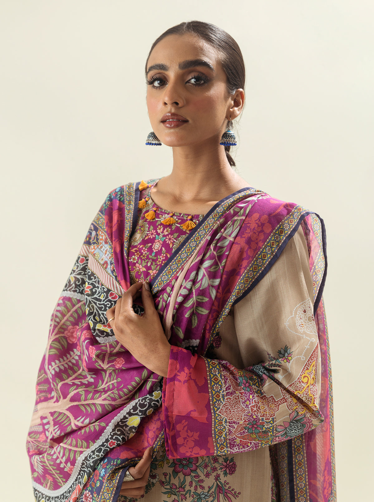 3 Piece - Printed Lawn Suit - Royalty Beige
