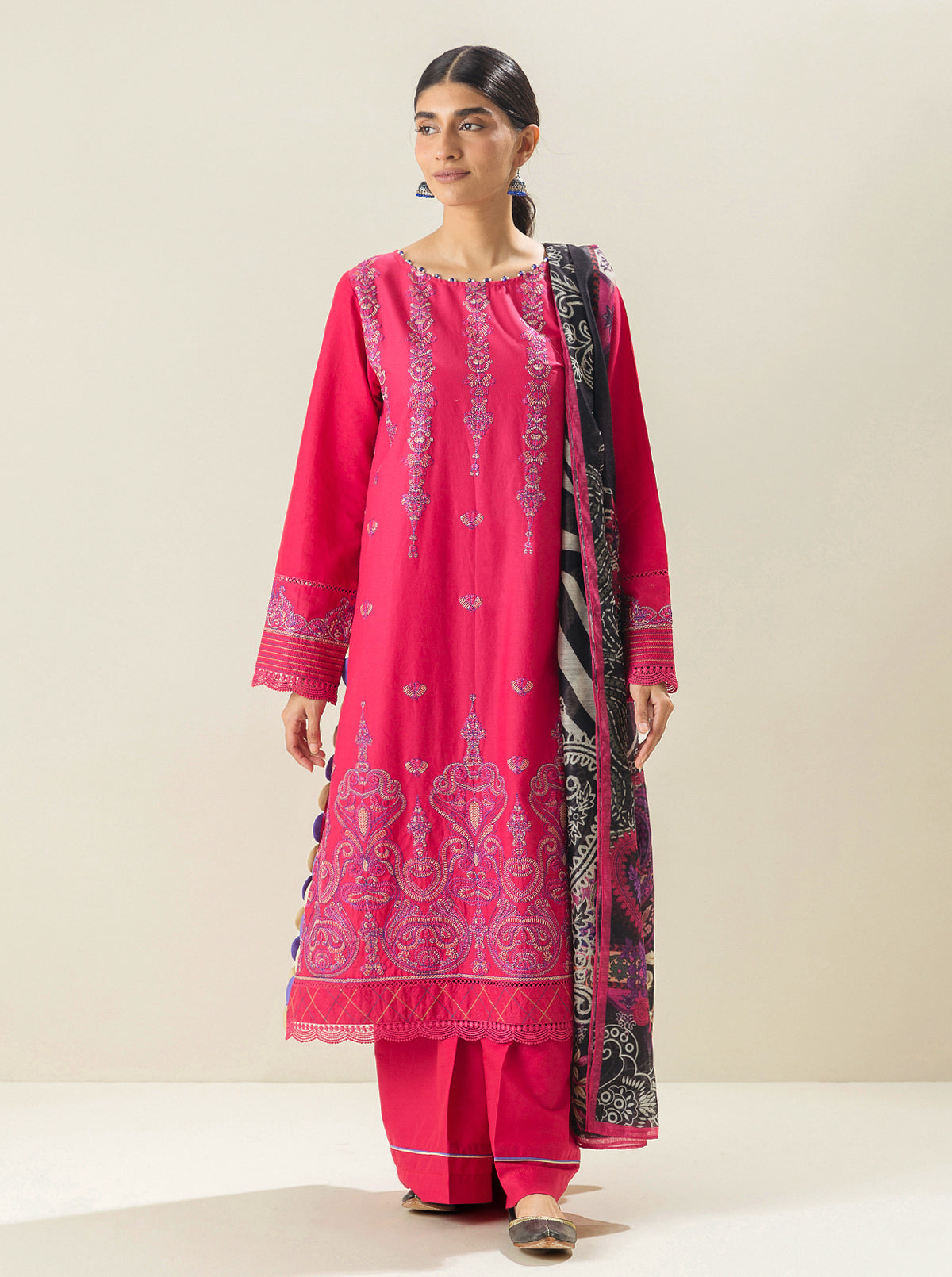 3 Piece - Embroidered Lawn Suit - Fuchsia Grace